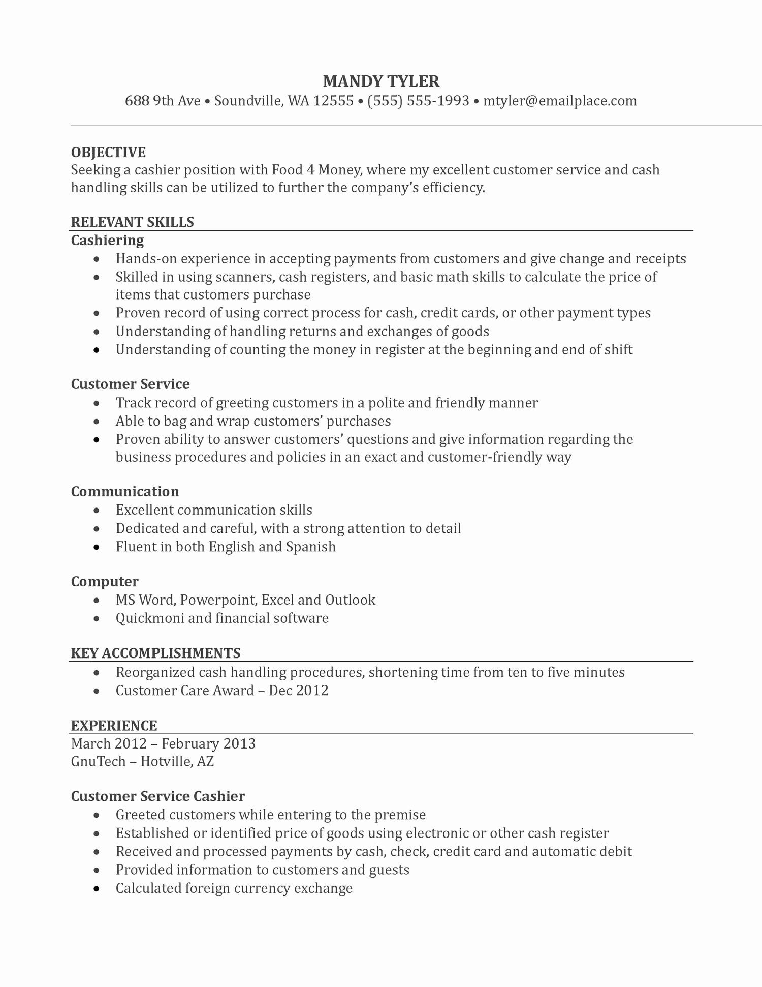 skills to be a cashier on grocery store clerk resume new how to write customer service experience on resume