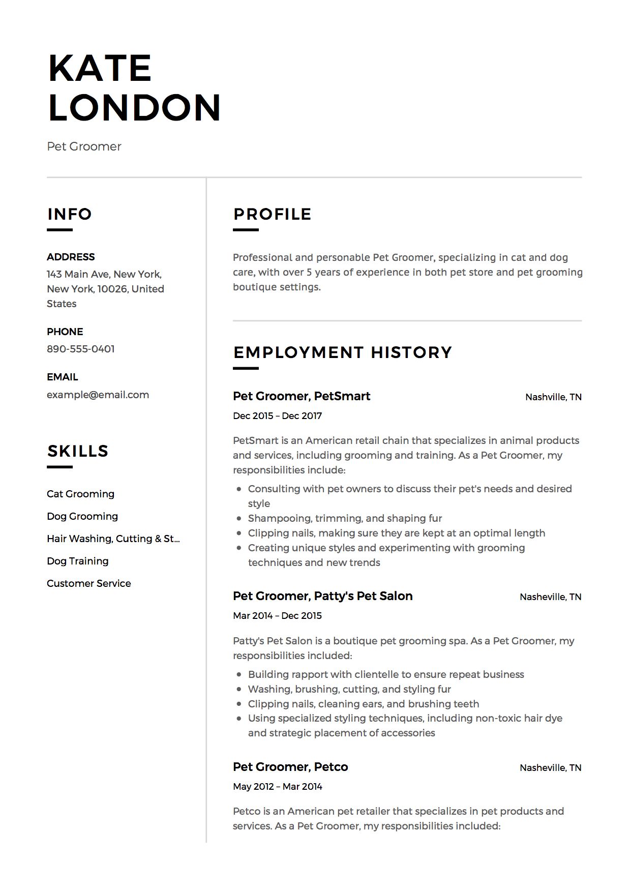 hairdresser skills for a resume on pet groomer resume example pet groomers groomer resume
