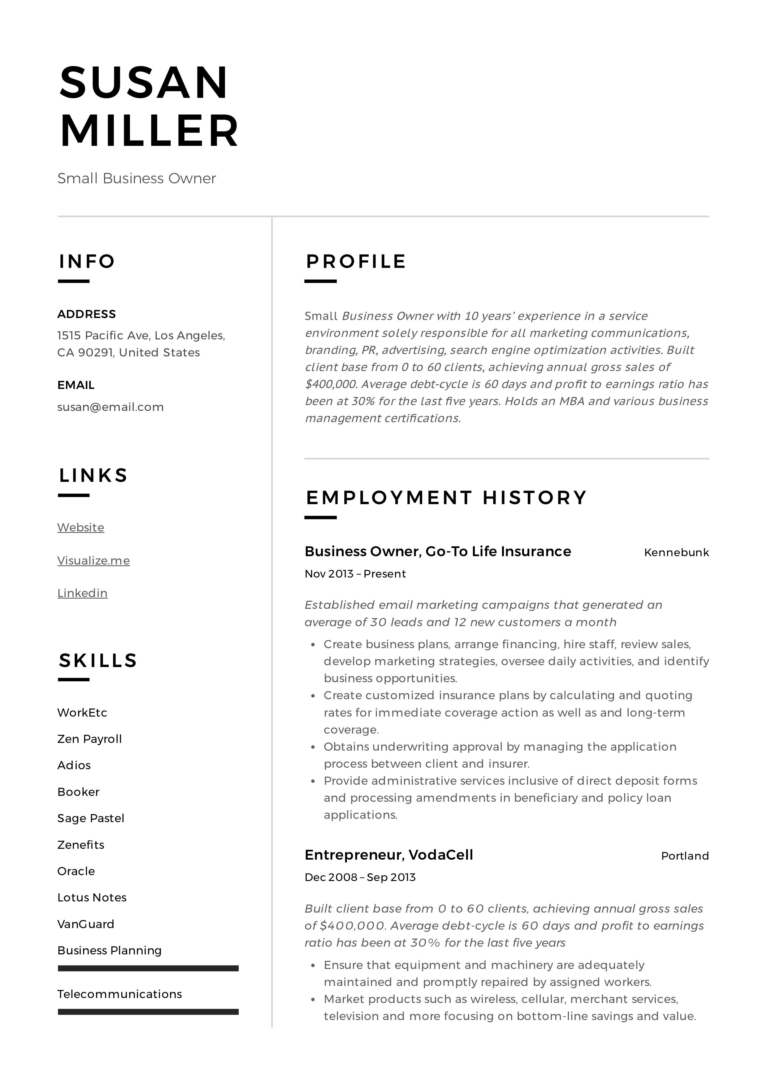 self employed job description on small business owner resume sample resume examples resume guide executive resume