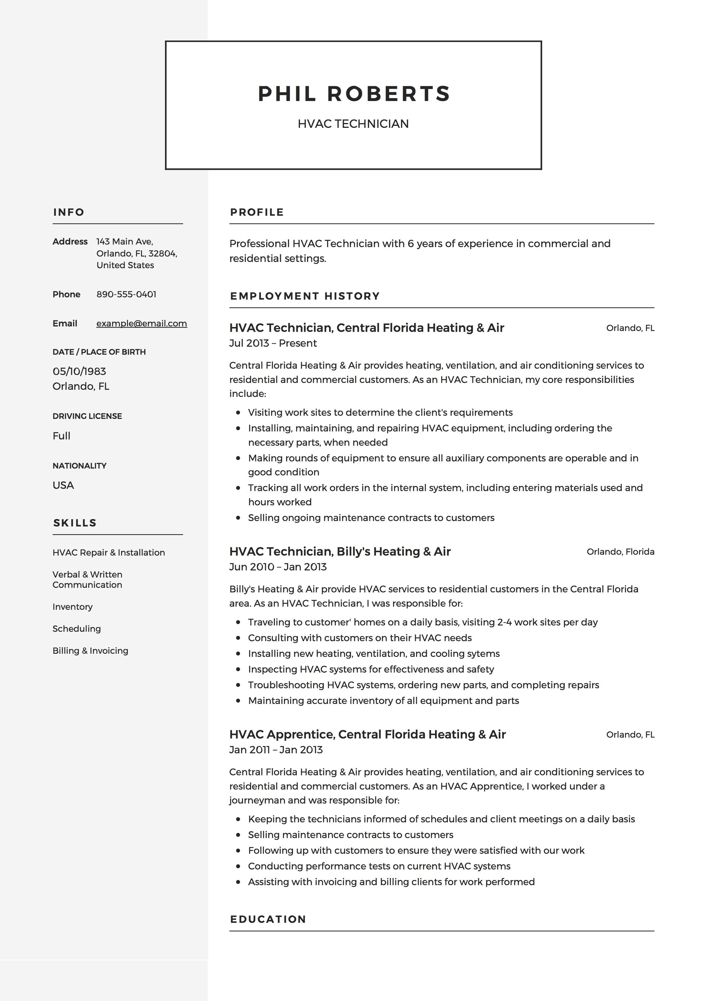 hvac resume template on hvac technician resume example business analyst resume hvac technician resume guide