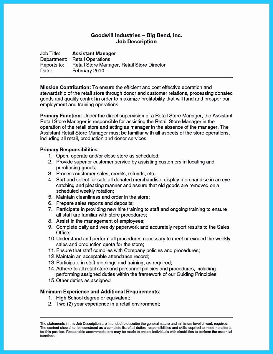 marketing director job description sample on assistant store manager job description resume inspirational crafting a great assistant store manager resume job description manager resume store manager