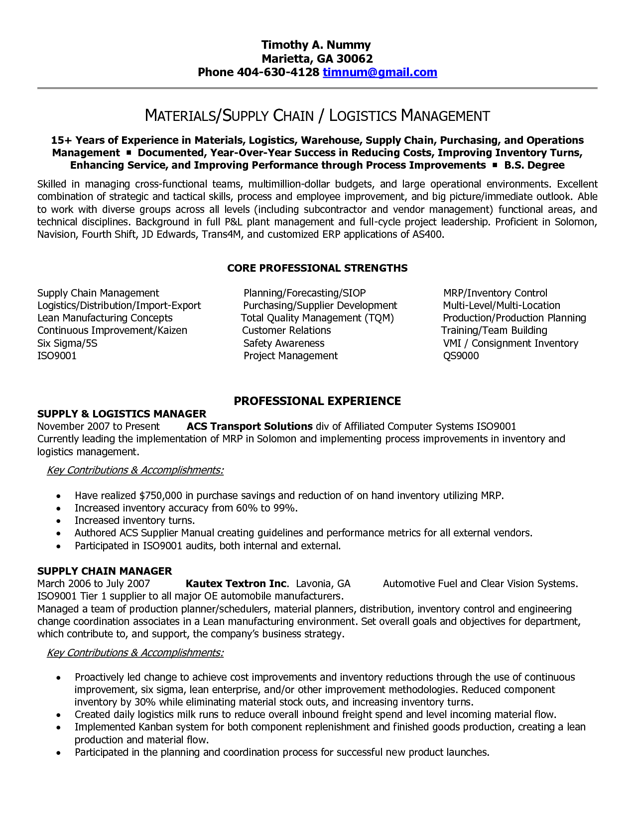 amazon operations manager resume on supply chain manager in atlanta ga resume timothy nummy logistics management resume resume examples