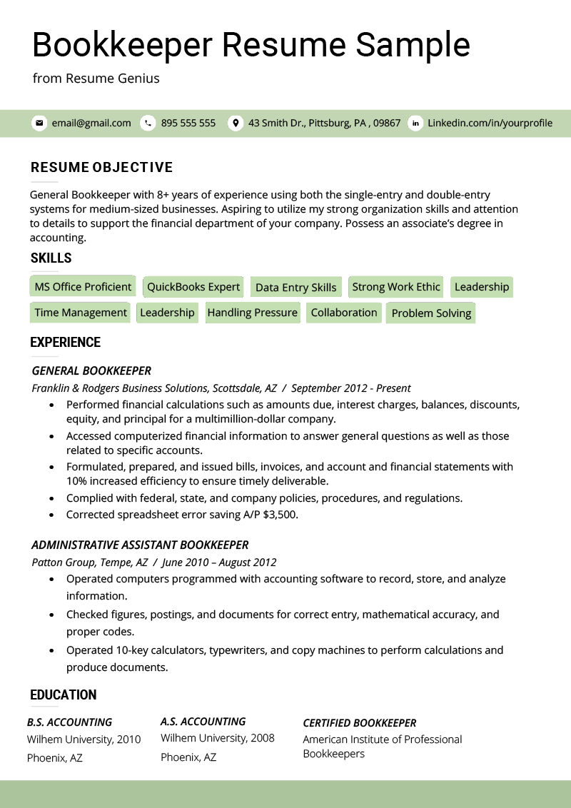 bookkeeper resume examples in word on bookkeeper resume sample guide resume genius professional resume examples resume examples resume template word
