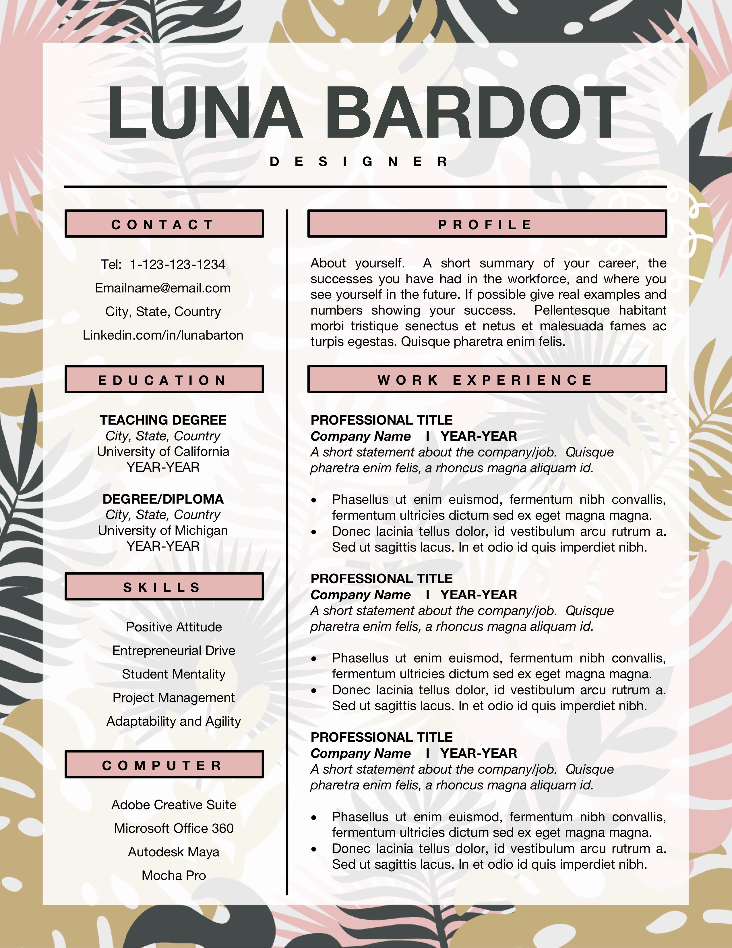 floral resume template for word pages pc mac creative resumes cv bundle cover letter resume for stylist blogger fashion retail resume template cover letter for resume resume design template creative artist resume template on floral resume template for word pages pc mac creative resumes cv bundle cover letter resume for stylist blogger fashion retail resume template cover letter for resume resume design template