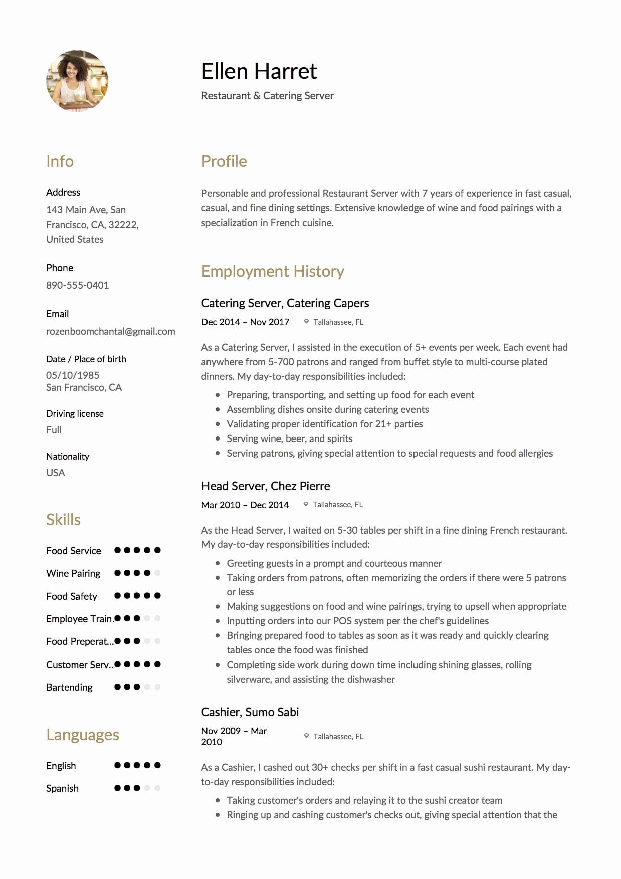 server resume ideas on restaurant server resume examples best of 12 restaurant server resume sample s 2018 free downloads in 2020 good resume examples job resume examples resume examples