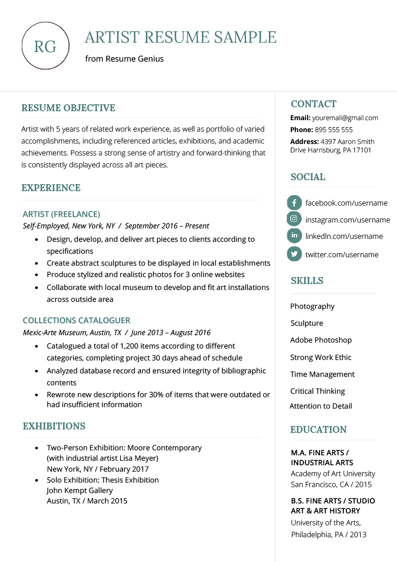 self employed job description on artist resume example template rg artist resume resume template examples resume examples