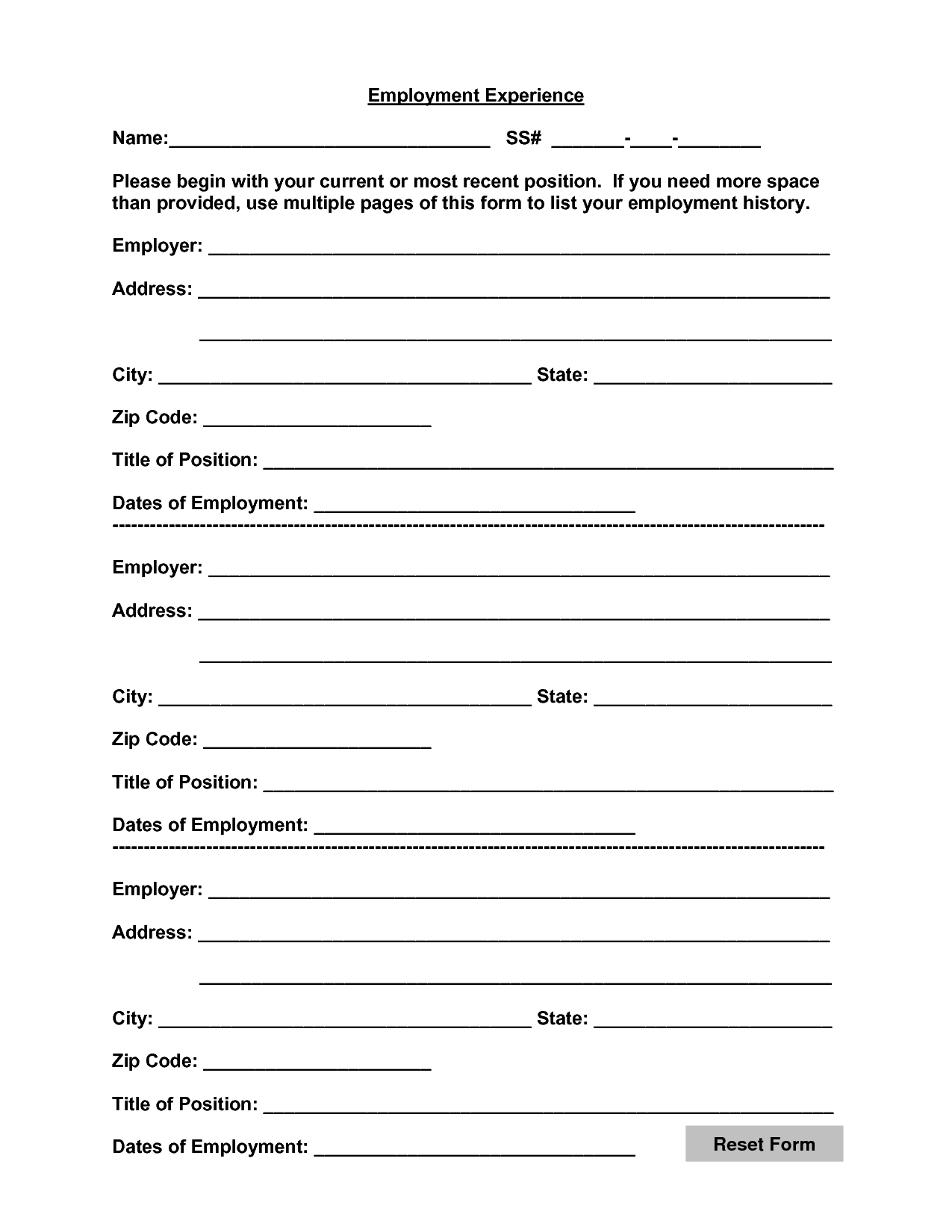 work application template on pin by roger zuniga cajina on employee forms work experience employment application employment