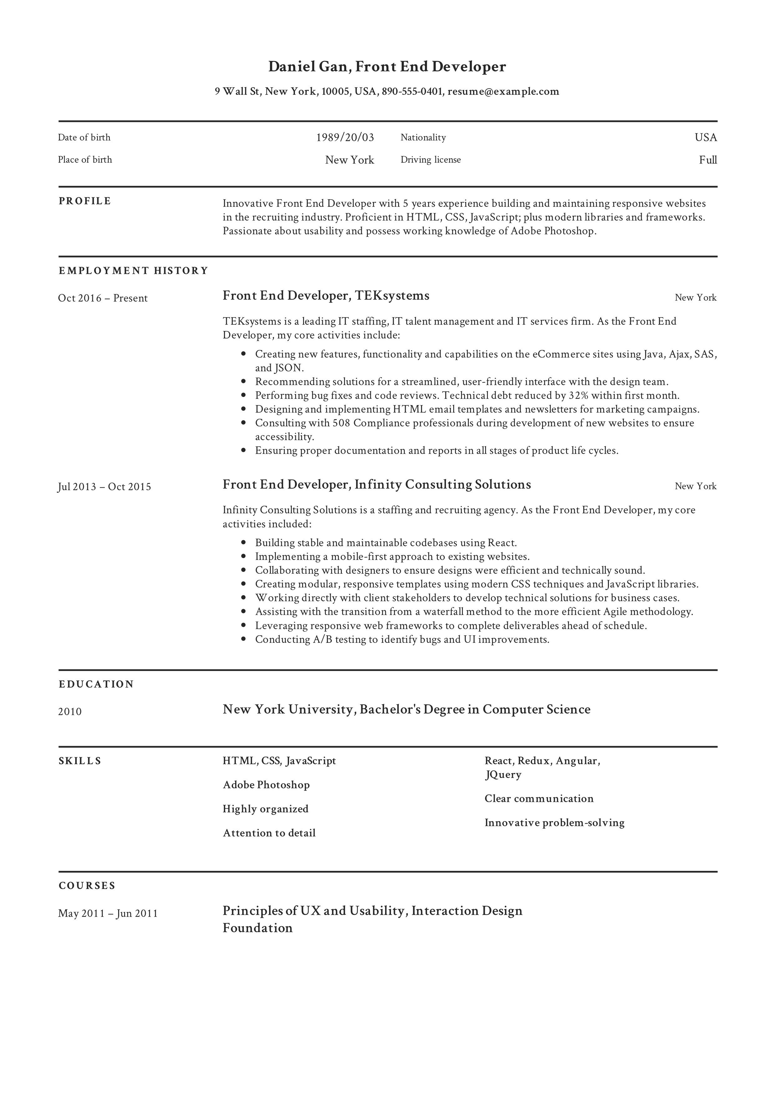 front end developer resume template on front end developer resume example resume examples resume guide teacher resume examples