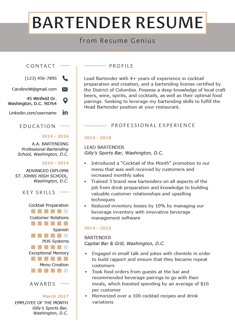 free bartender resume templates on 77 interview getting resume samples by job job affirmations resume examples resume template free resume template professional