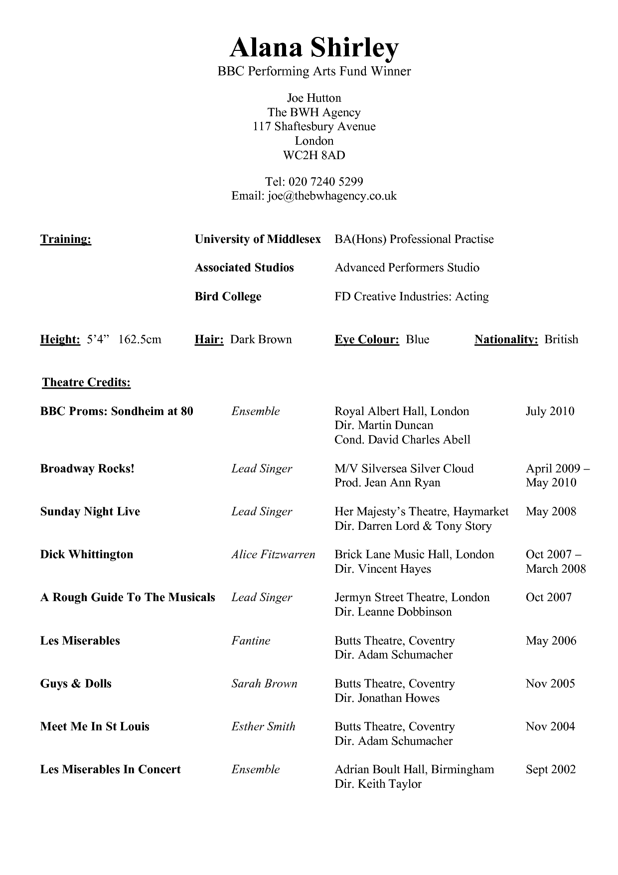 acting resume sample for beginners on resume template example for performing arts with theatre credits job resume samples resume examples student resume template