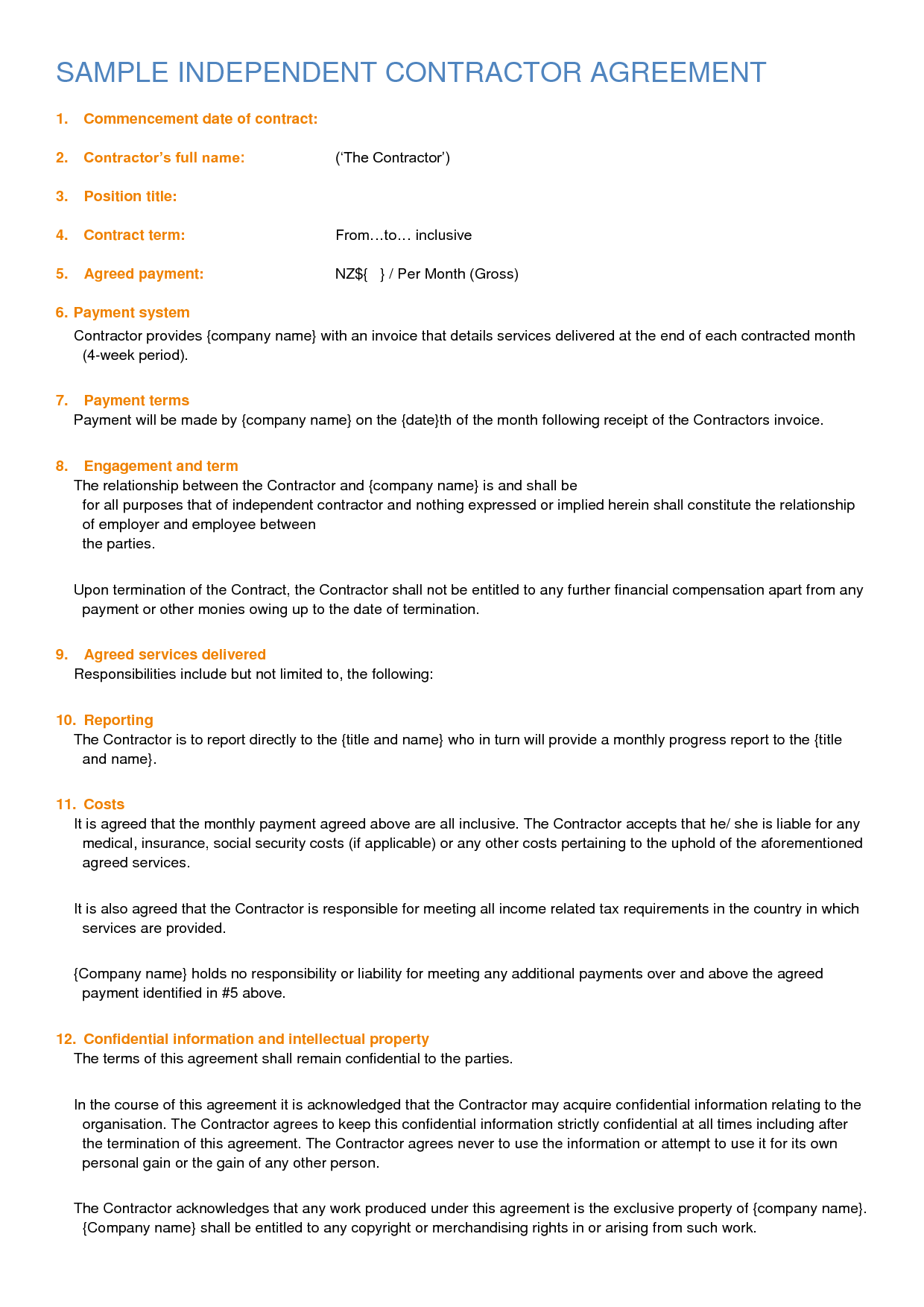 employed as a contractor on independent contractor contract sample free printable documents contractor contract contract template independent contractor