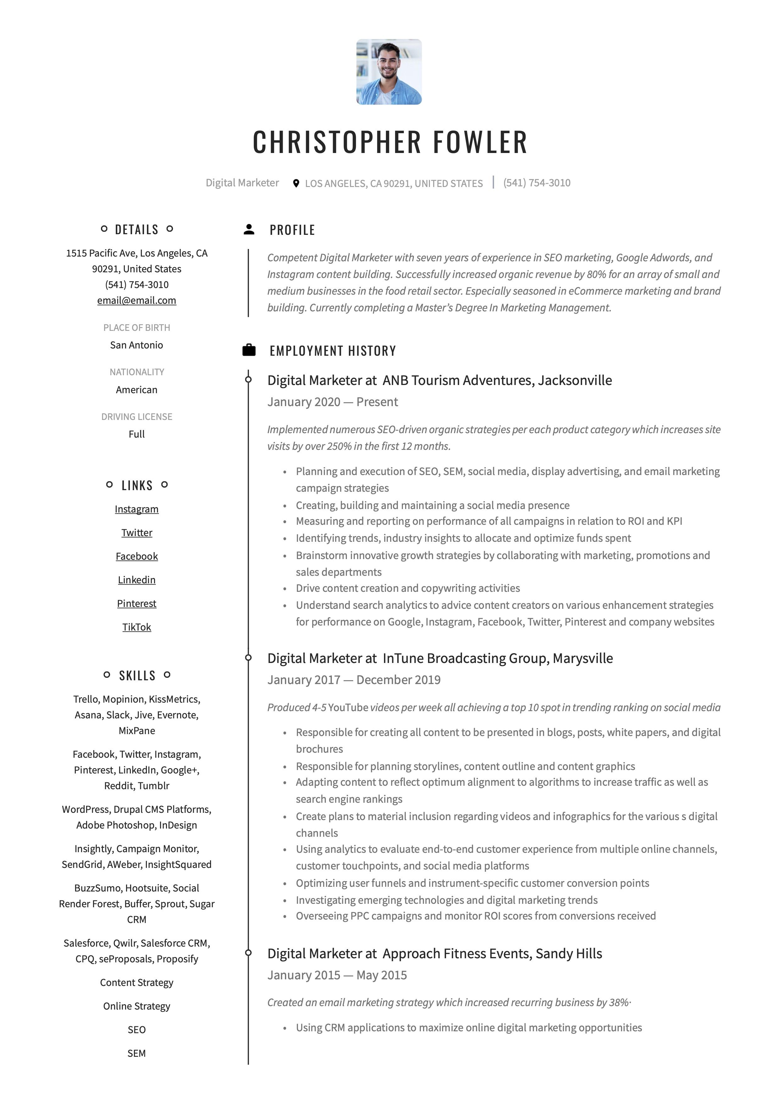 resume template for digital marketing on digital marketer resume template digital marketing marketing resume marketing