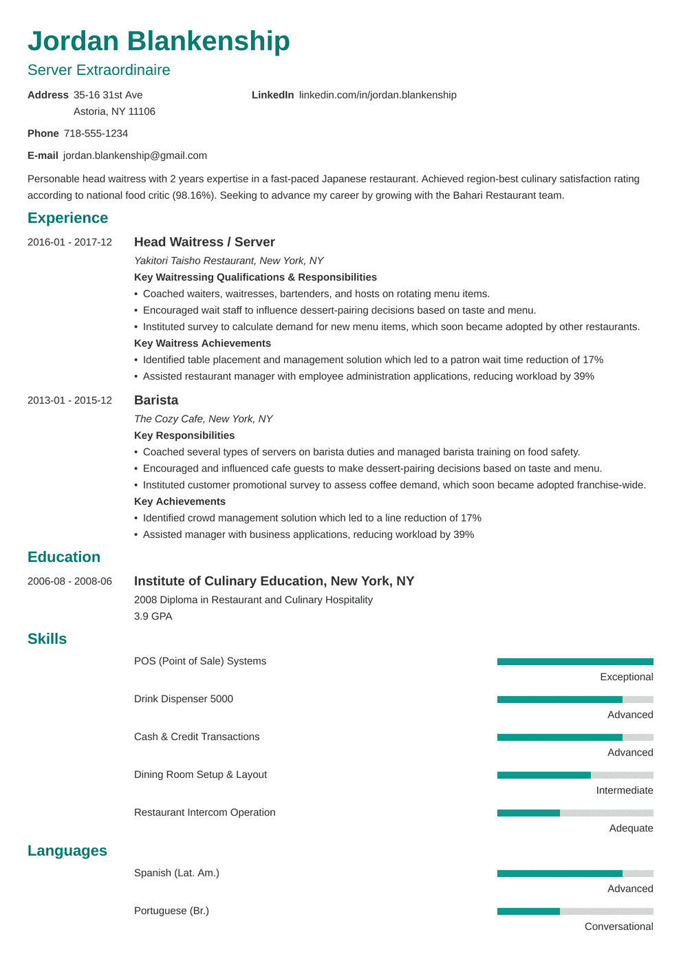 waitress resume examples on waiter waitress resume template minimo in 2020 resume examples job resume examples resume template