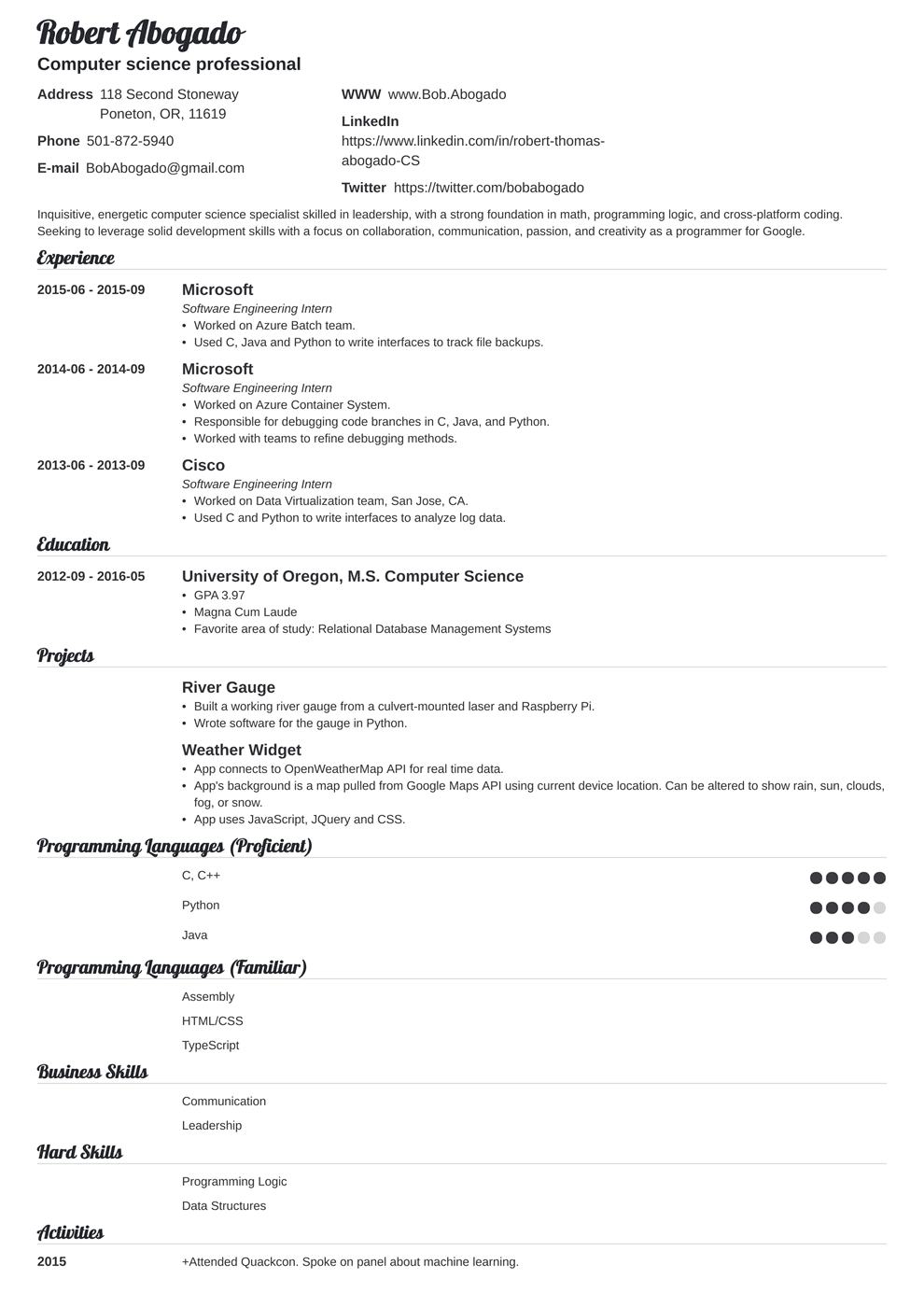computer science internship resume no experience on computer science resume example louiesportsmouth com resume examples student resume template infographic resume