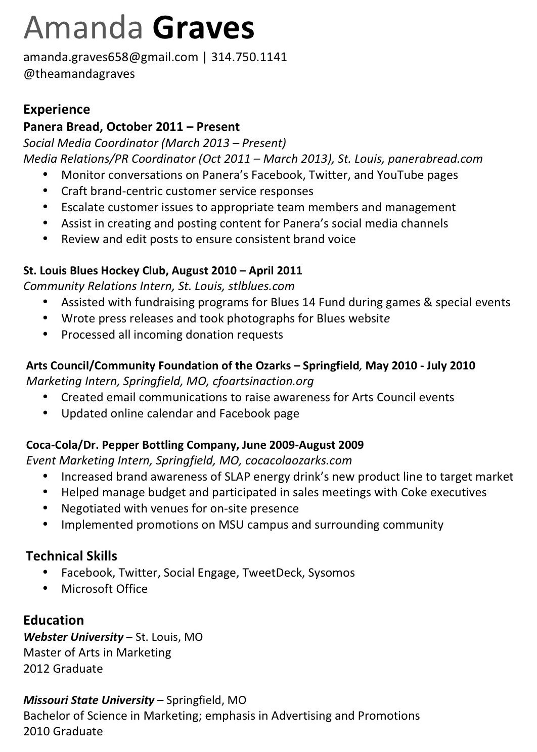social media coordinator resume on amanda graves linkedin social media coordinator media relations social media