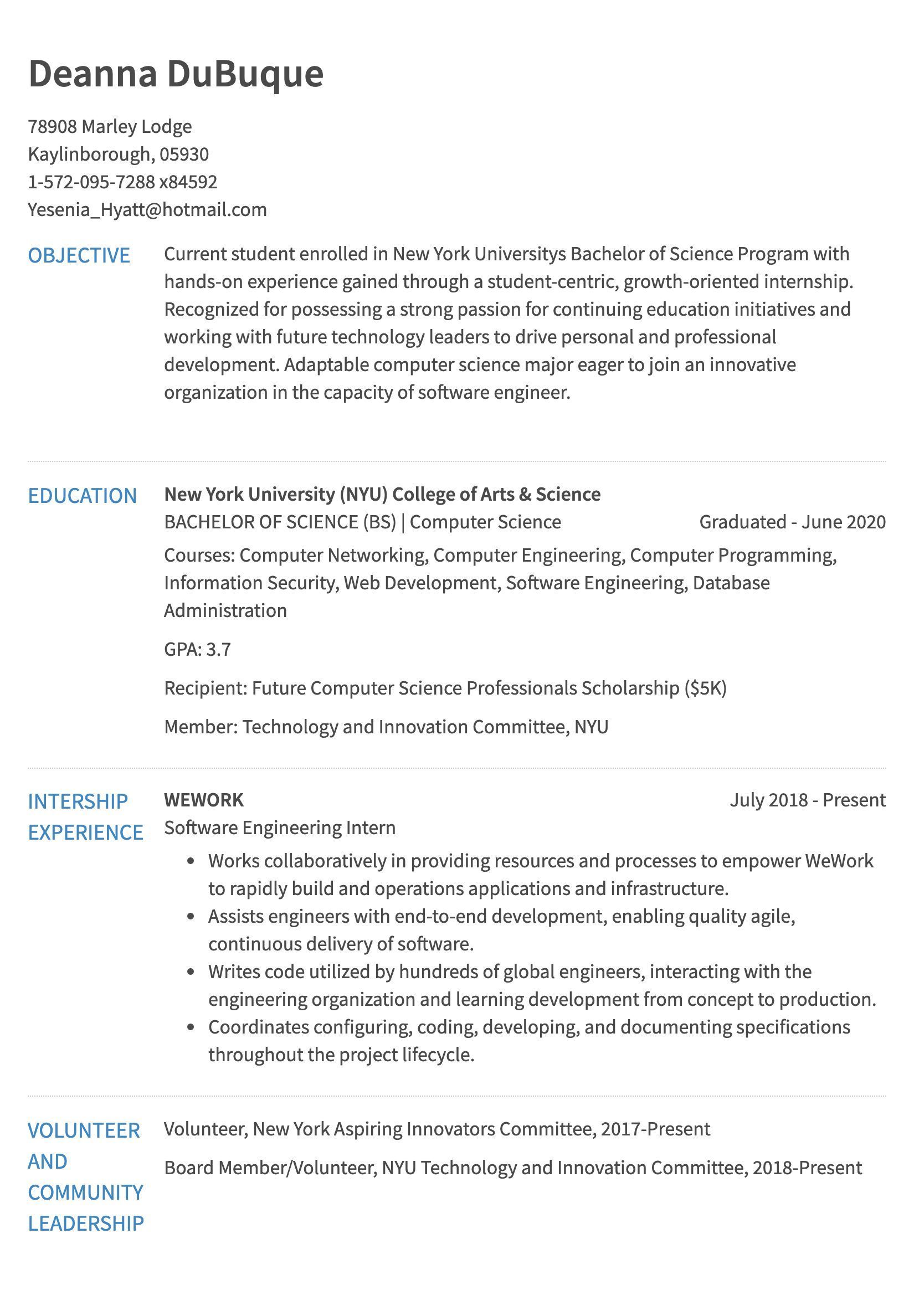 resume format for computer science engineering students for internship on linguist resume example in 2021 resume examples resume template science internships