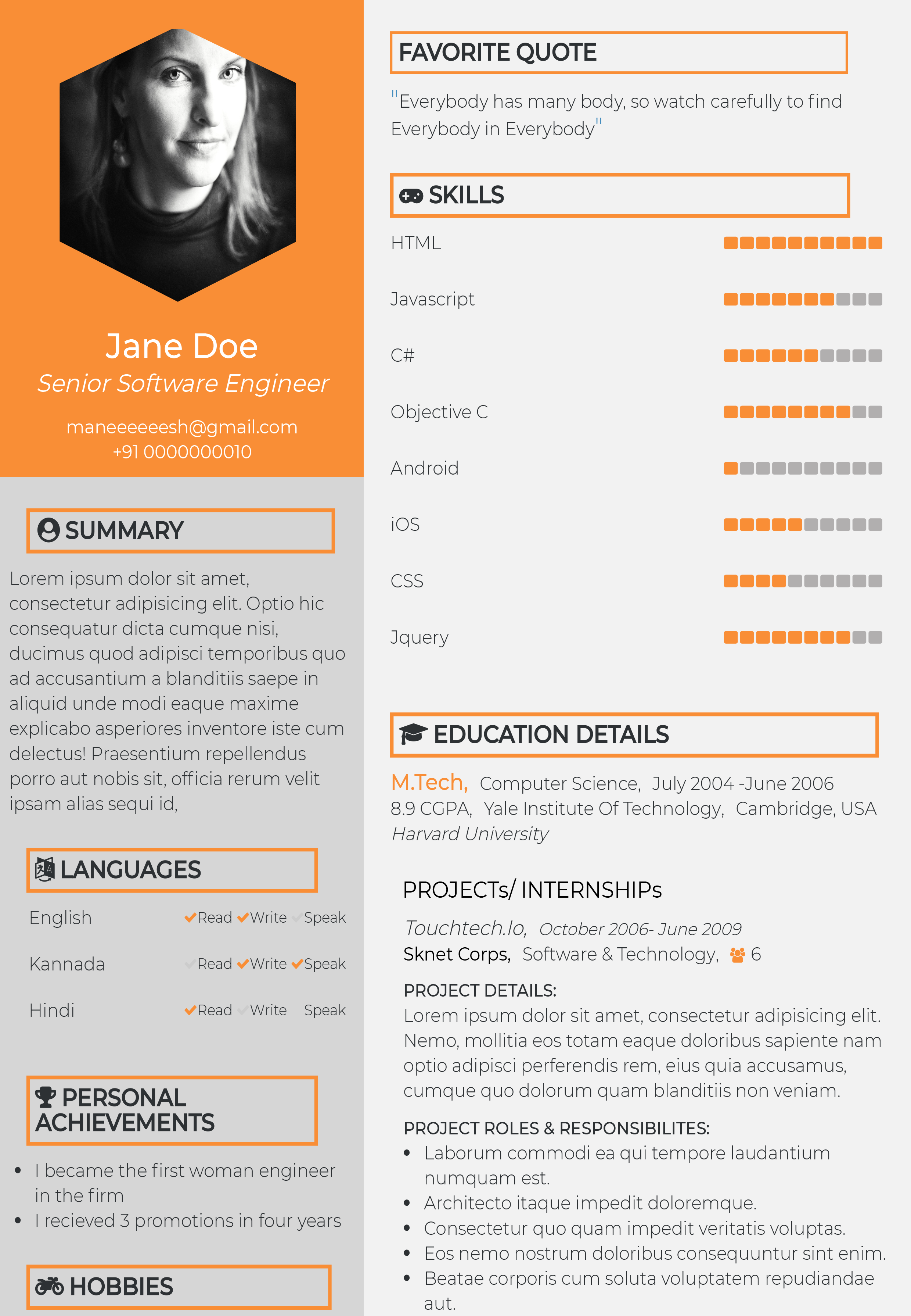an eye catchy cv template well suited for mid level executive well organized 2 column layout with contract color to highlight important sections in conventiona resume section headings on an eye catchy cv template well suited for mid level executive well organized 2 column layout with contract color to highlight important sections in conventiona