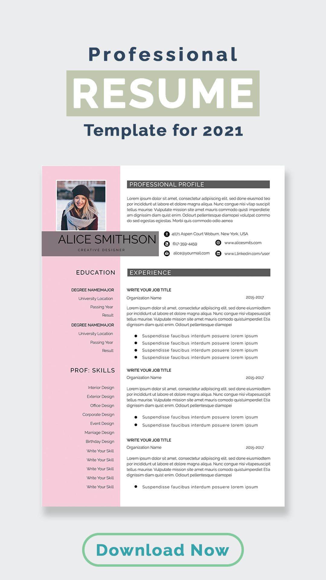 one page resume template 2021 on resume template professional resume template instant etsy in 2021 resume template professional resume template resume template word