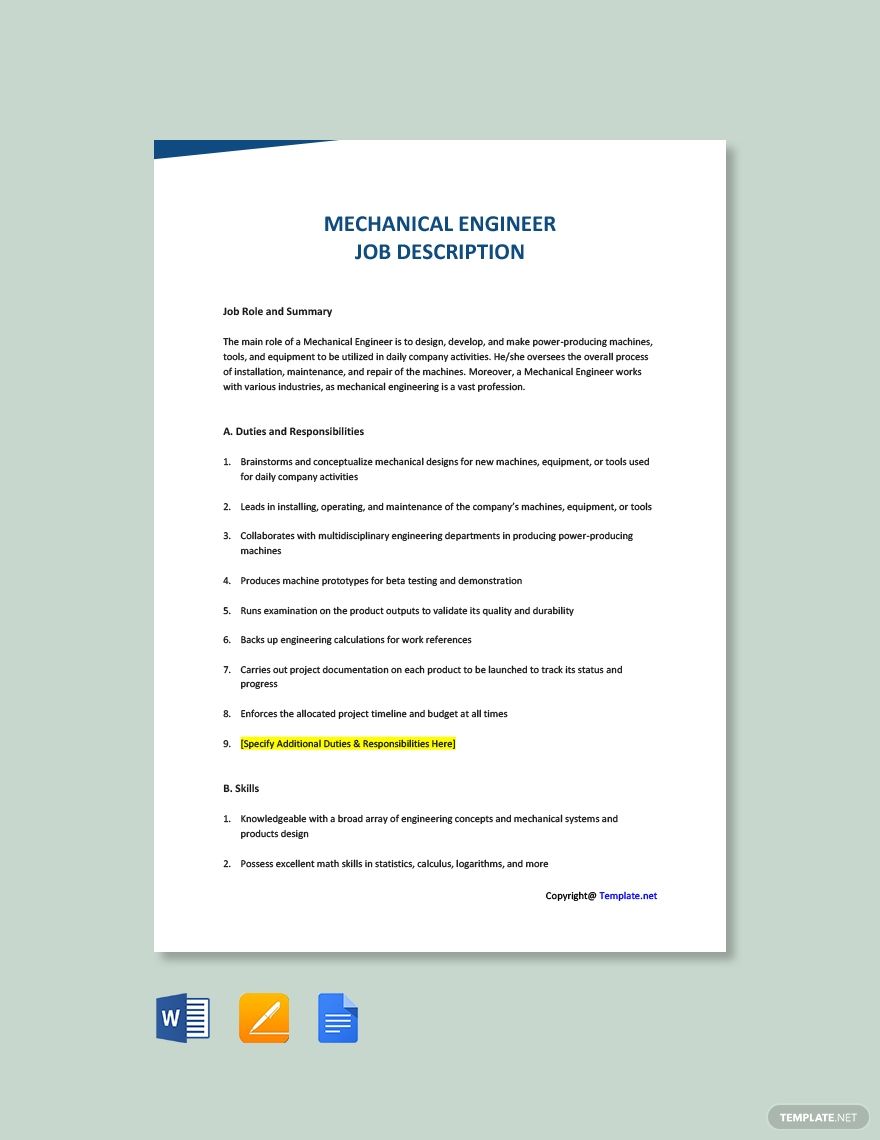 mechanical engineering company on mechanical engineer job description template free pdf google docs word apple pages template net proceso de diseno disenos de unas