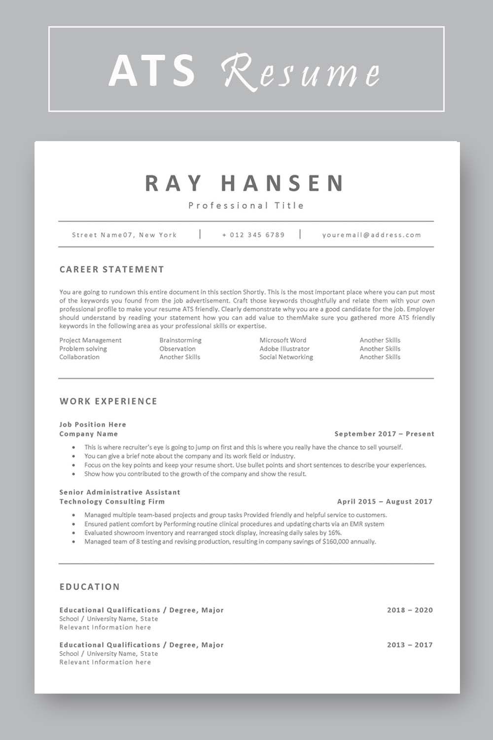 resume for applicant tracking system on ats compatible resume template applicant tracking system friendly curriculum vitae one column cv word resume template functional resume template job resume template