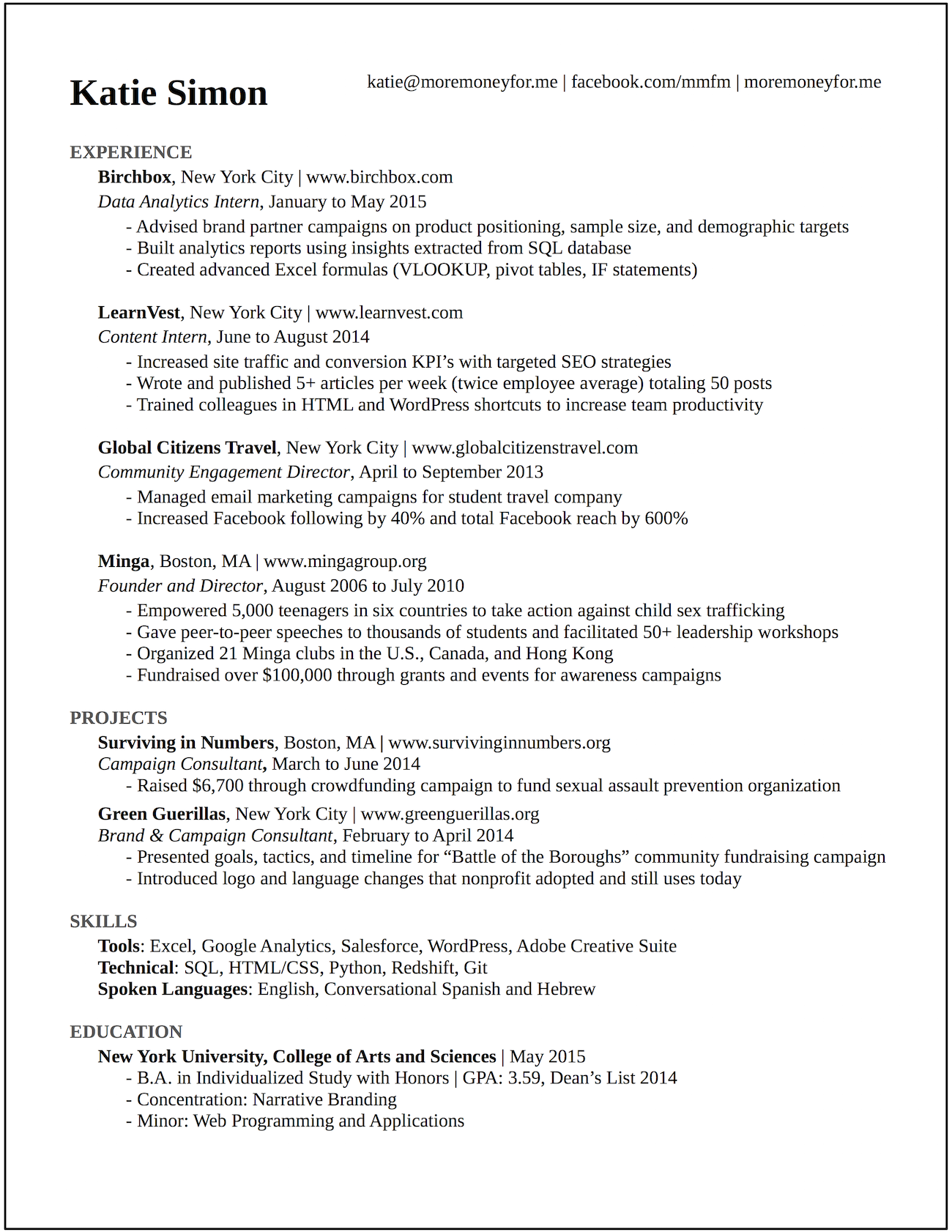 the best resume ever written on this resume landed me interviews at google buzzfeed and more than 20 top startups business insider resume writing examples resume examples resume tips
