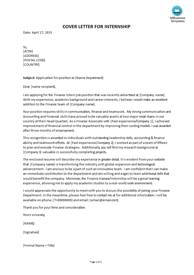 science cover letter on how to write a cover letter for an internship in finance check out this sample cover letter fo writing a cover letter cover letter cover letter for internship