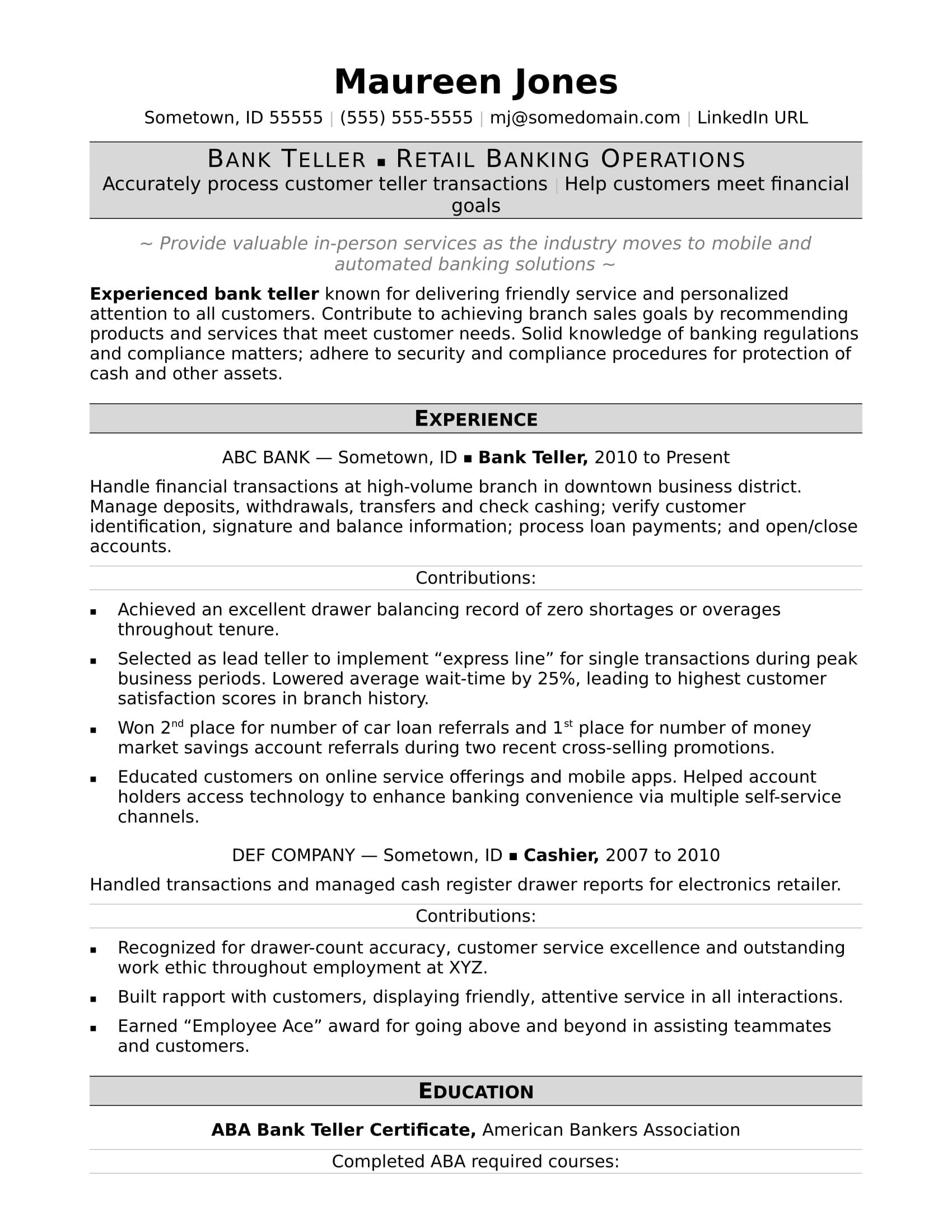 bank resume sample on pin on resumes