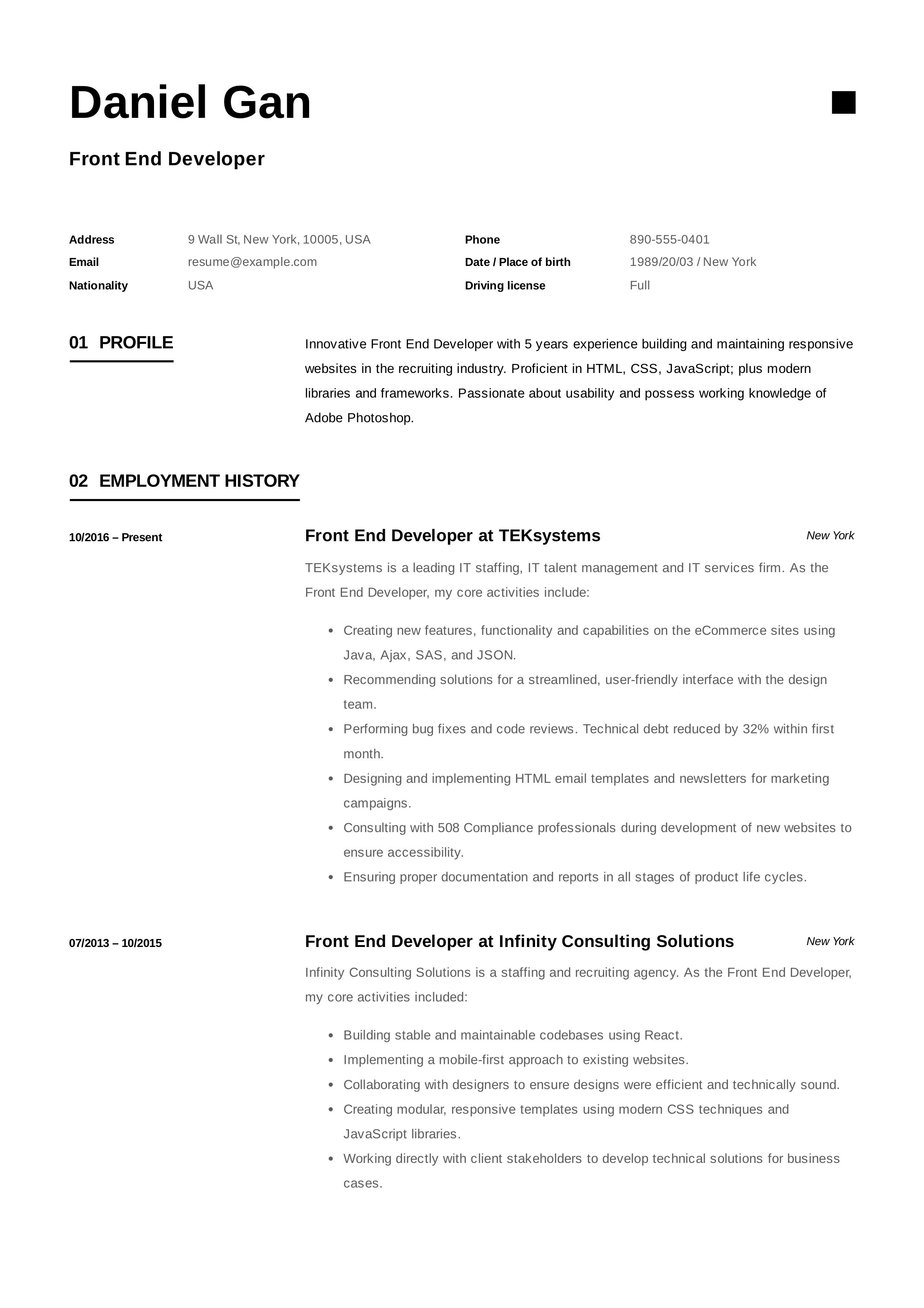 front end developer resume template on front end developer resume example resume examples resume resume template