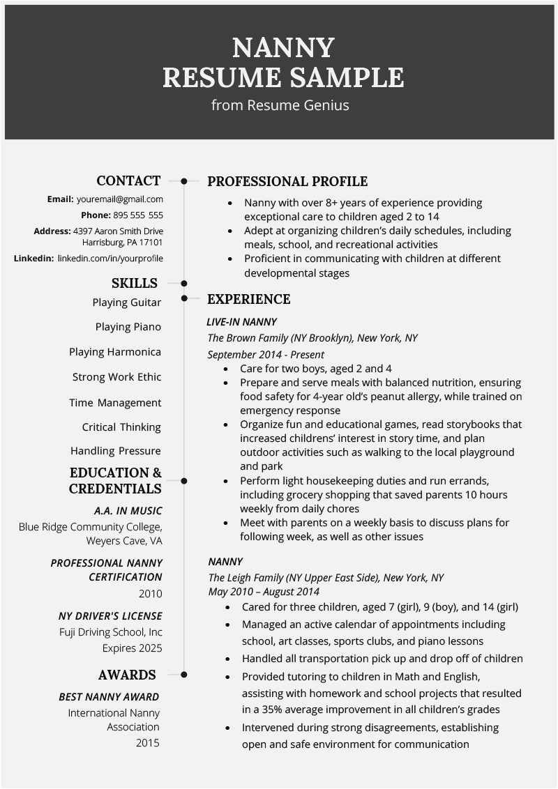 professional nanny resume on professional nanny resume examples in 2021 nanny job description resume examples resume writing tips