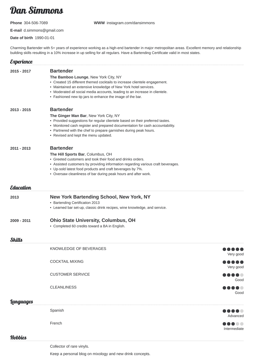 free bartender resume templates on bartender resume templates free resume examples bartender resume templates free bartender resume templ job resume examples resume examples best resume template