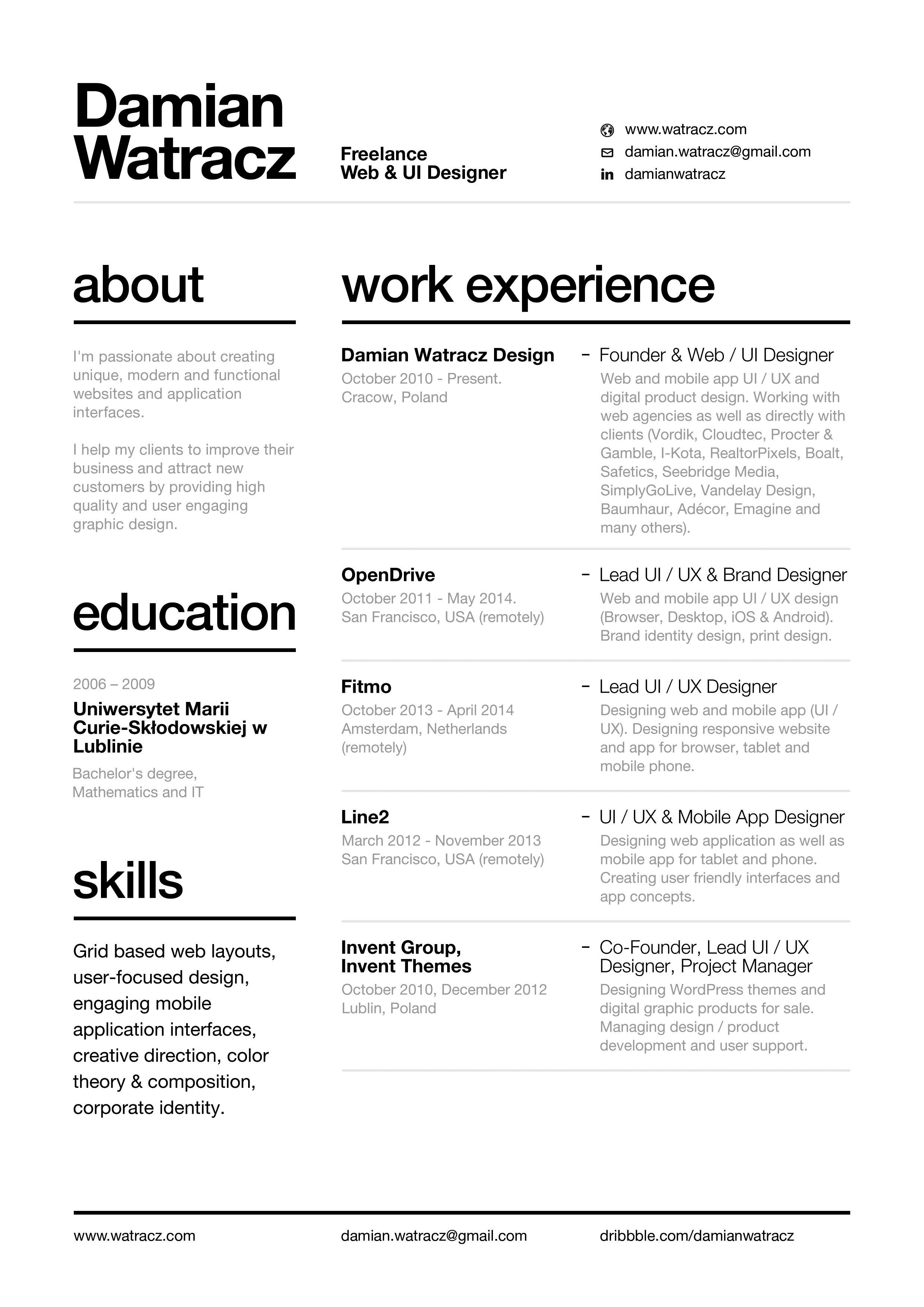 personal resume templates on damian watracz projects personal portfolio graphic design resume resume design creative resume design free