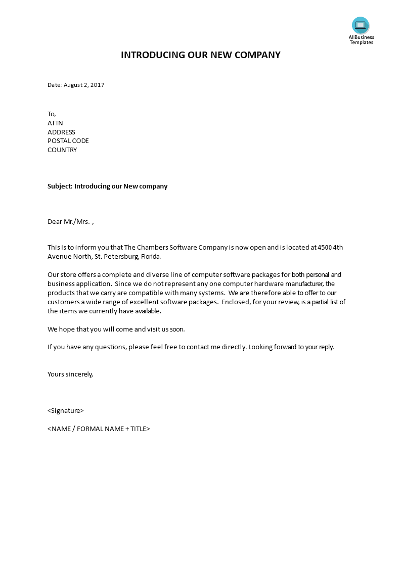 introduction letter for business on introducing new company sales letter how to write an introduction of new company to a cli business letter template introduction letter business letter sample