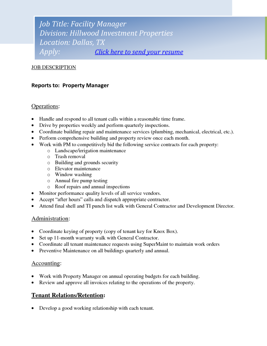 assistant property manager job description for resume on 11 property manager job description resume property management resume management
