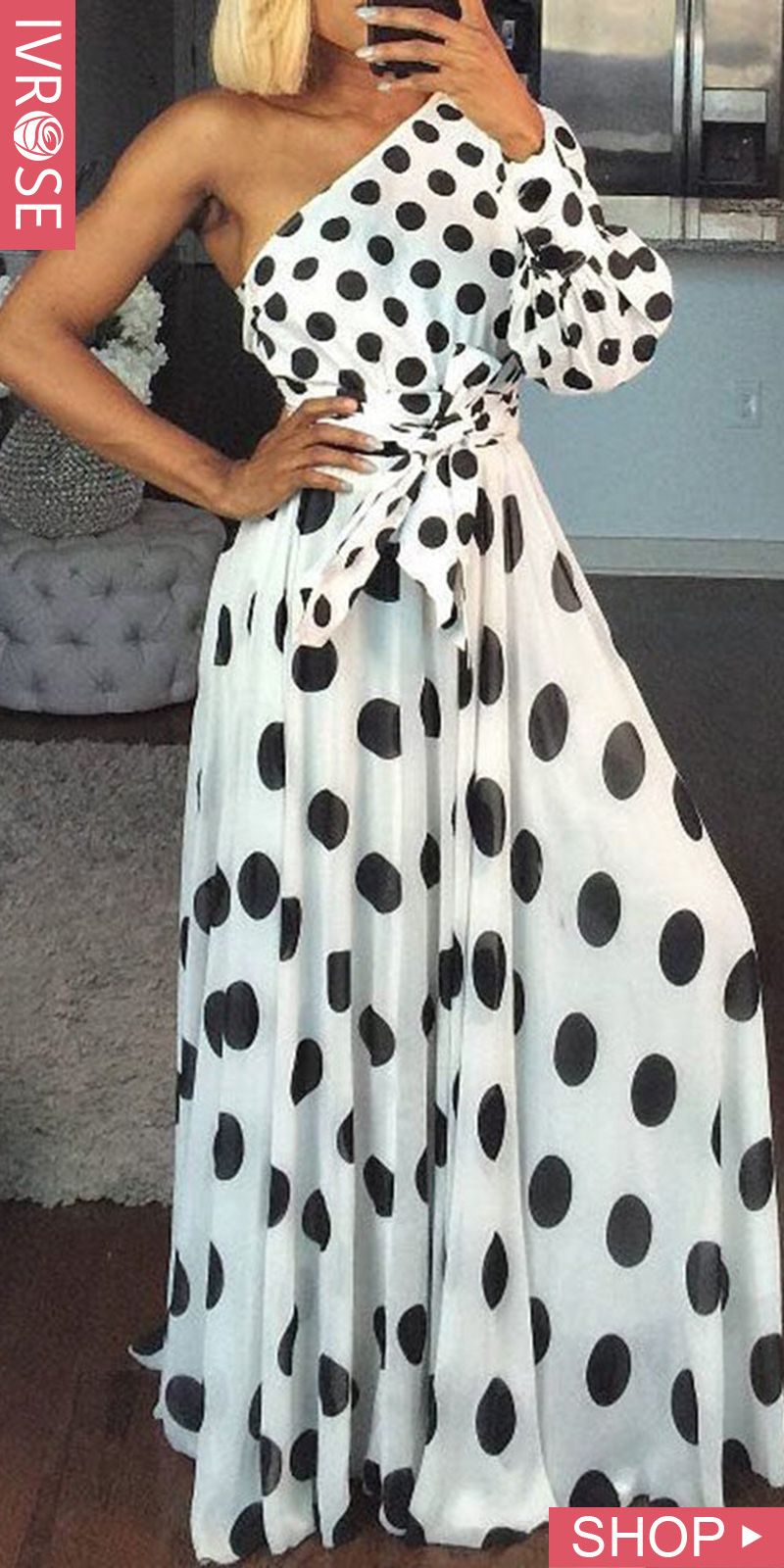shipping and receiving near me on one shoulder dots print belted maxi dress maxi dress womens maxi dresses trending dresses