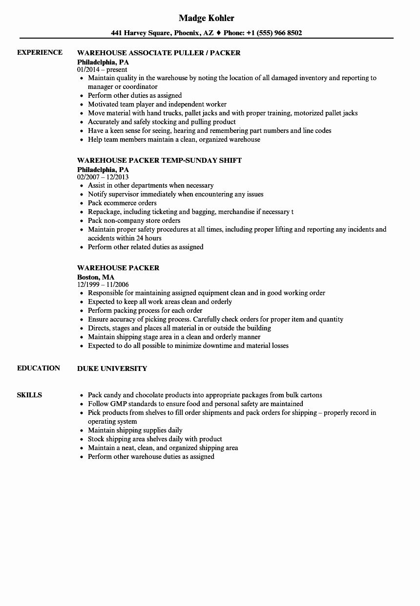 general warehouse worker resume on entry level warehouse resume lovely warehouse packer resume samples in 2021 warehouse resume warehouse jobs resume examples