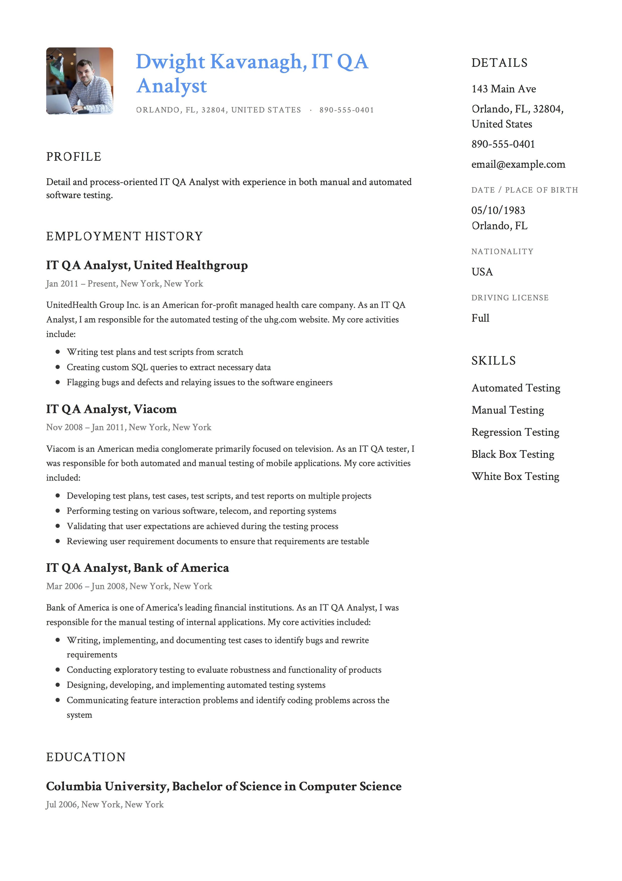 qa analyst resume on it qa analyst resume example resume guide resume pdf manual testing