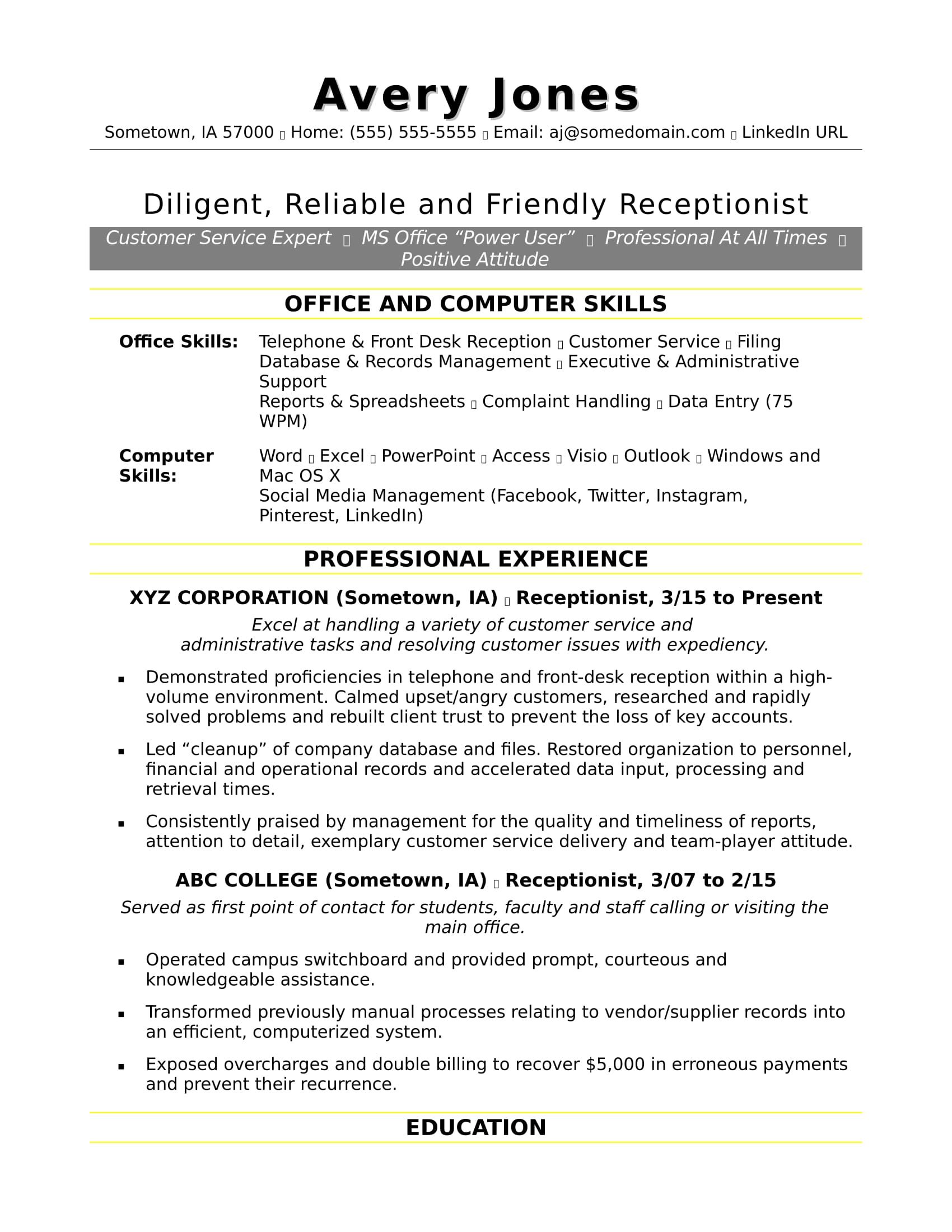 resume for office skills on free receptionist resume sample receptionist jobs resume skills resume examples