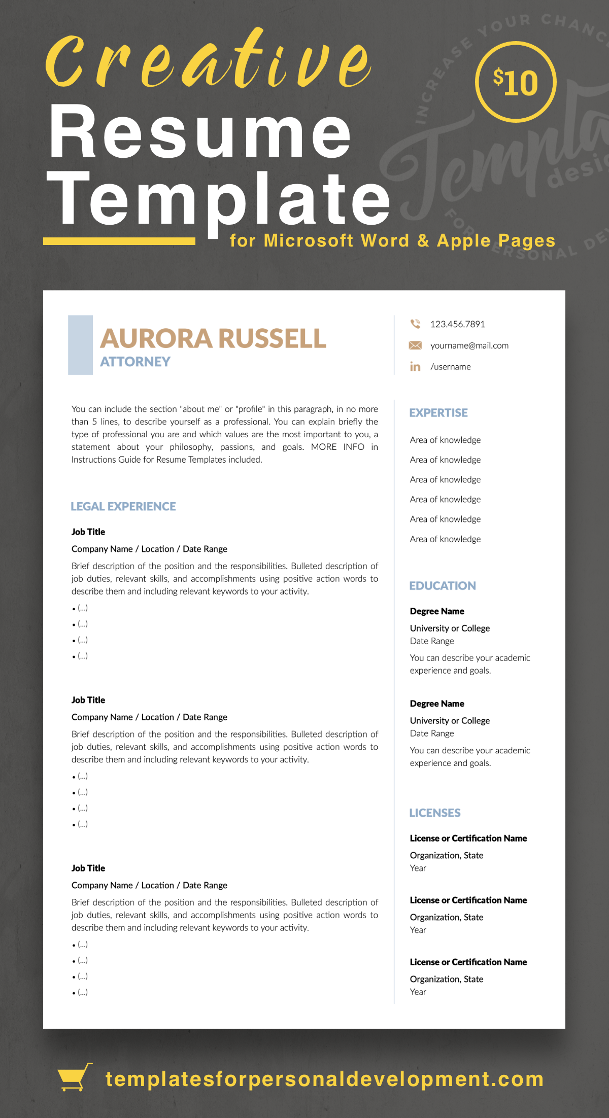 resume templates for lawyers on aurora russell legal resume cv template for word pages us letter a4 files 1 2 3 page resume version cover letter references cover letter