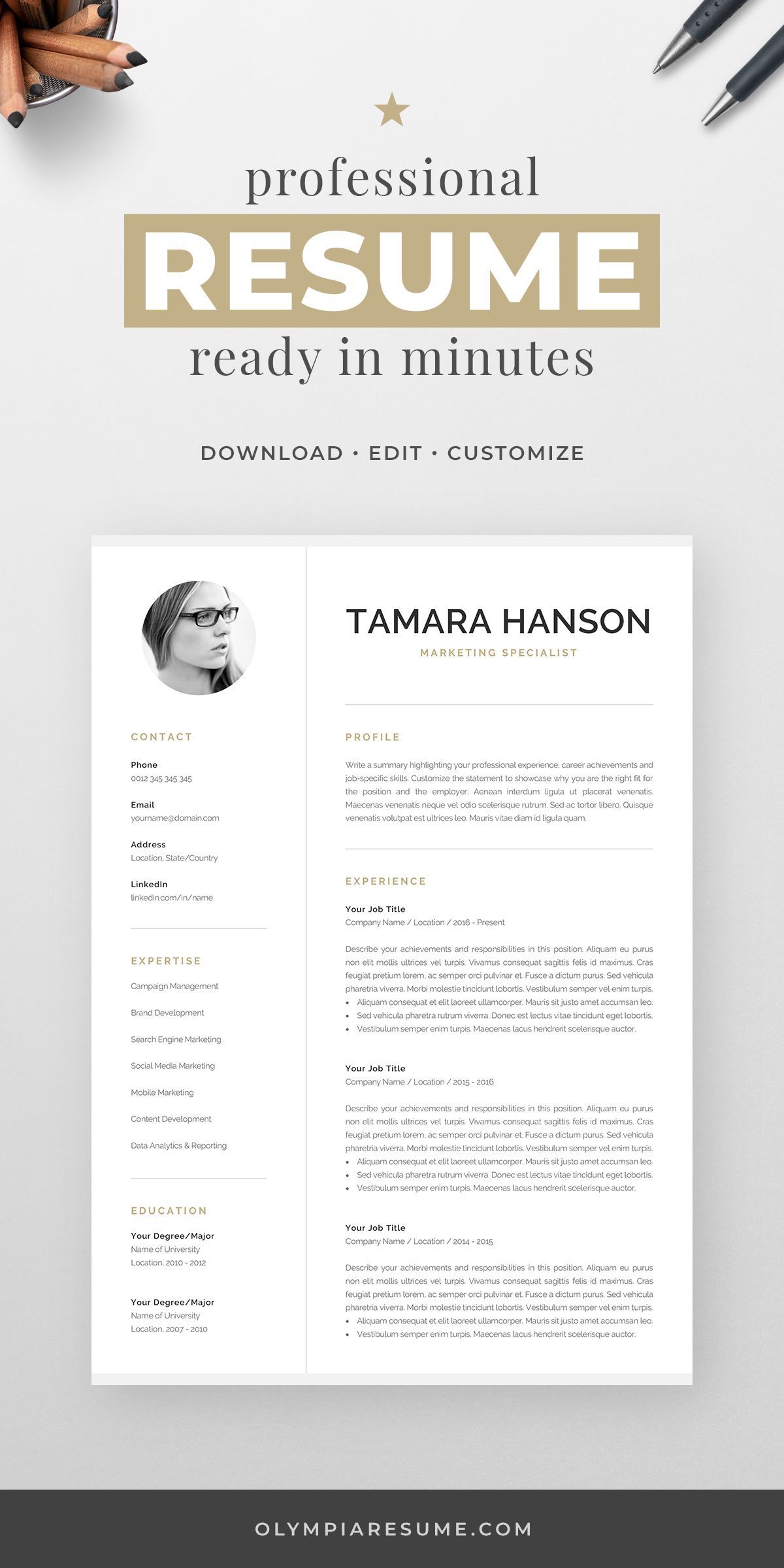 cv publication format on modern cv template with photo 1 2 page resume etsy resume template professional resume template cv template