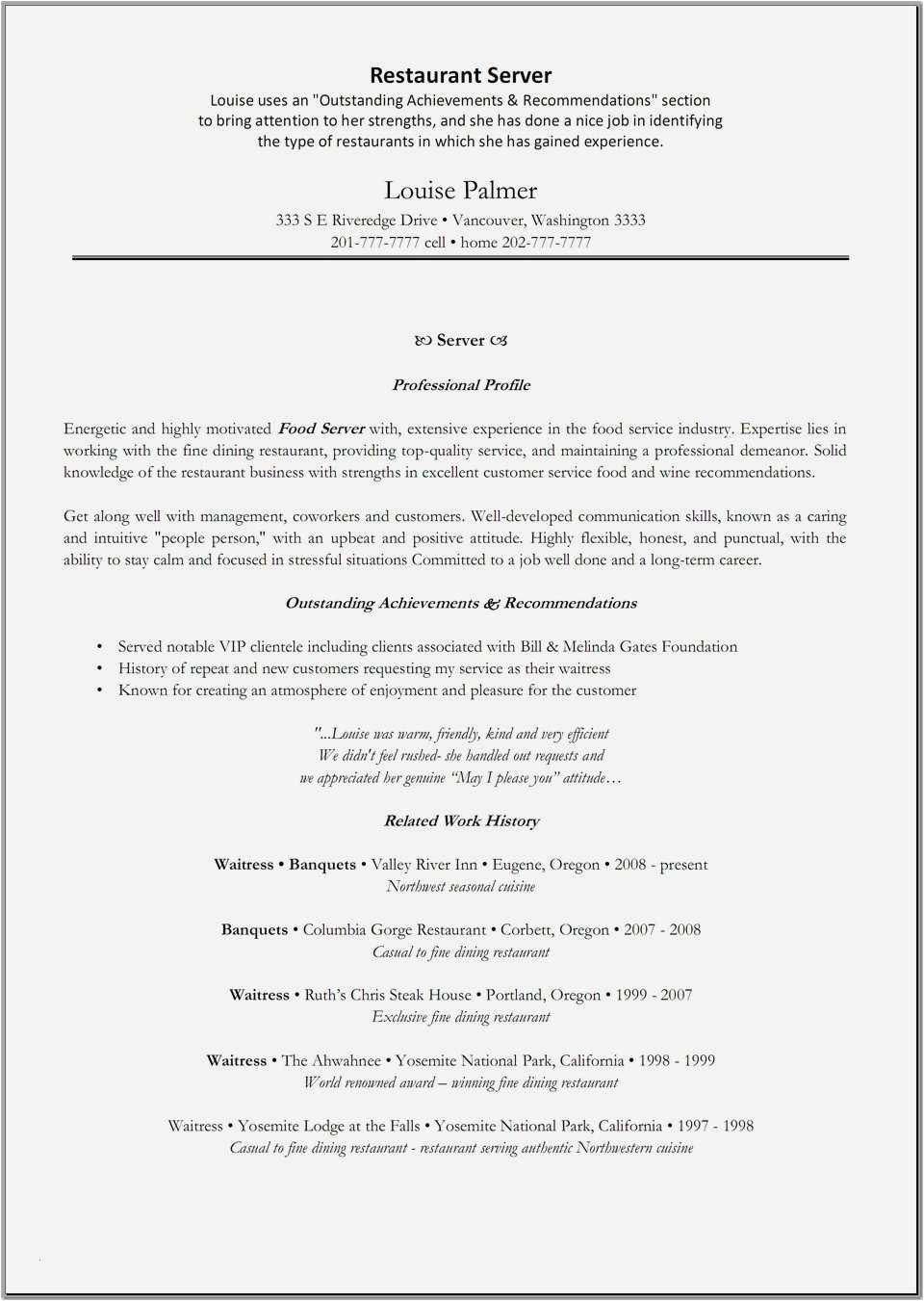 sample server resumes for restaurant on 27 cover letter for food service server resume resume examples resume skills