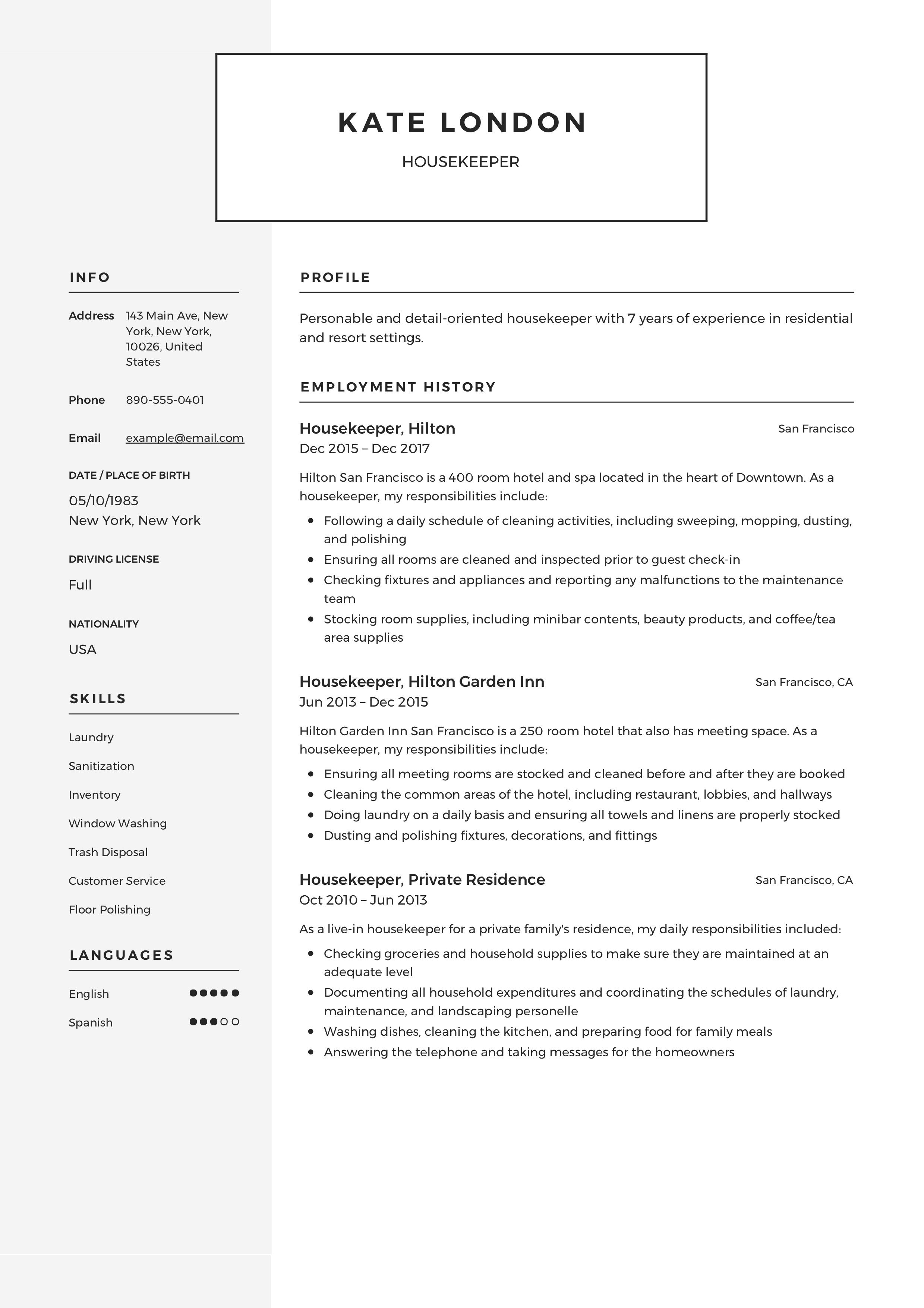 housekeeping skills for resume on housekeeper resume template resume guide resume housekeeping