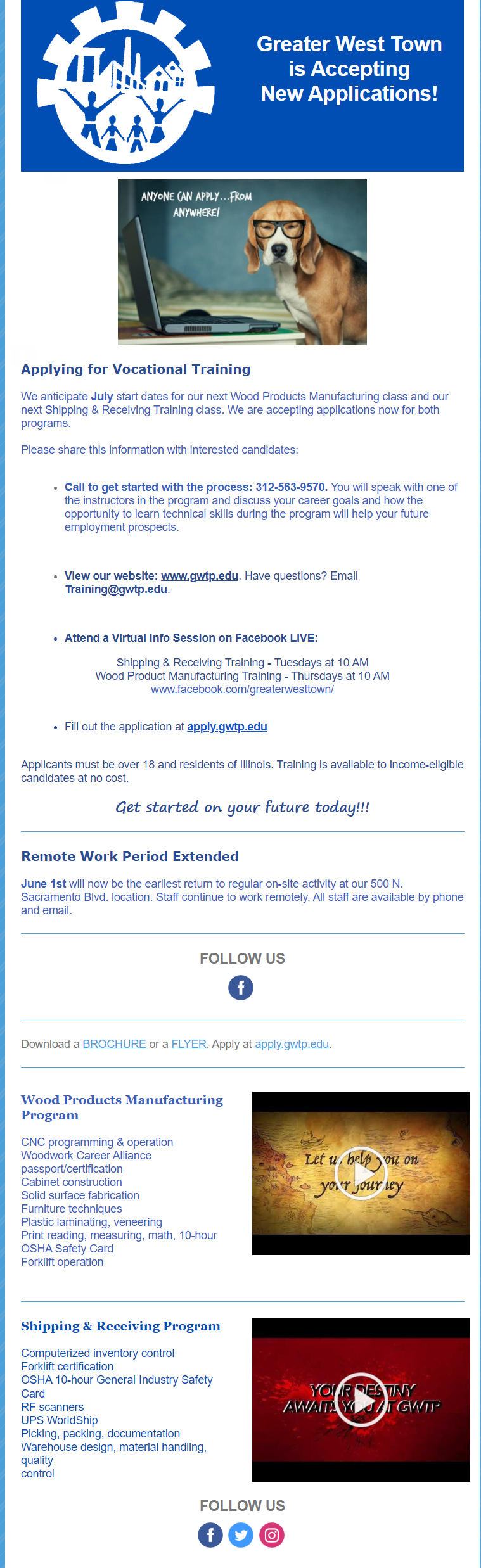 shipping and receiving training on greater west town is accepting new applications applying for vocational training we anticipate july start dates how to apply this or that questions west town