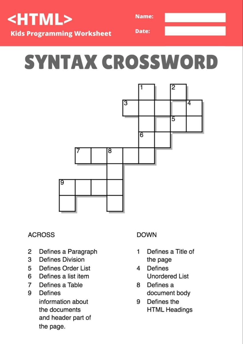 computer skills paragraph on free kids printable html coding crossword computer activities education computer skills computer resources for kids in 2021 printable worksheets worksheets syntax