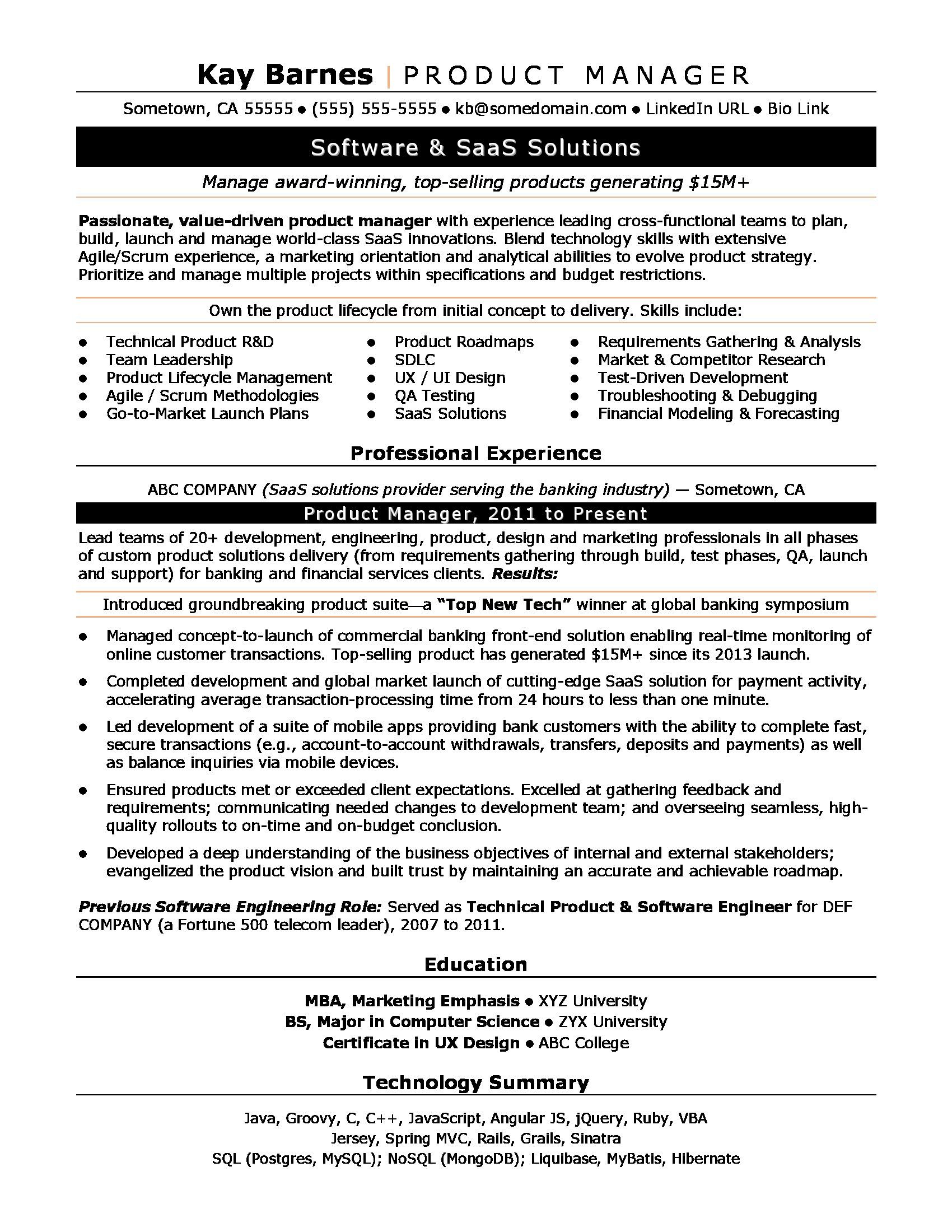 good product manager resume on product manager resume sample manager resume project manager resume resume examples
