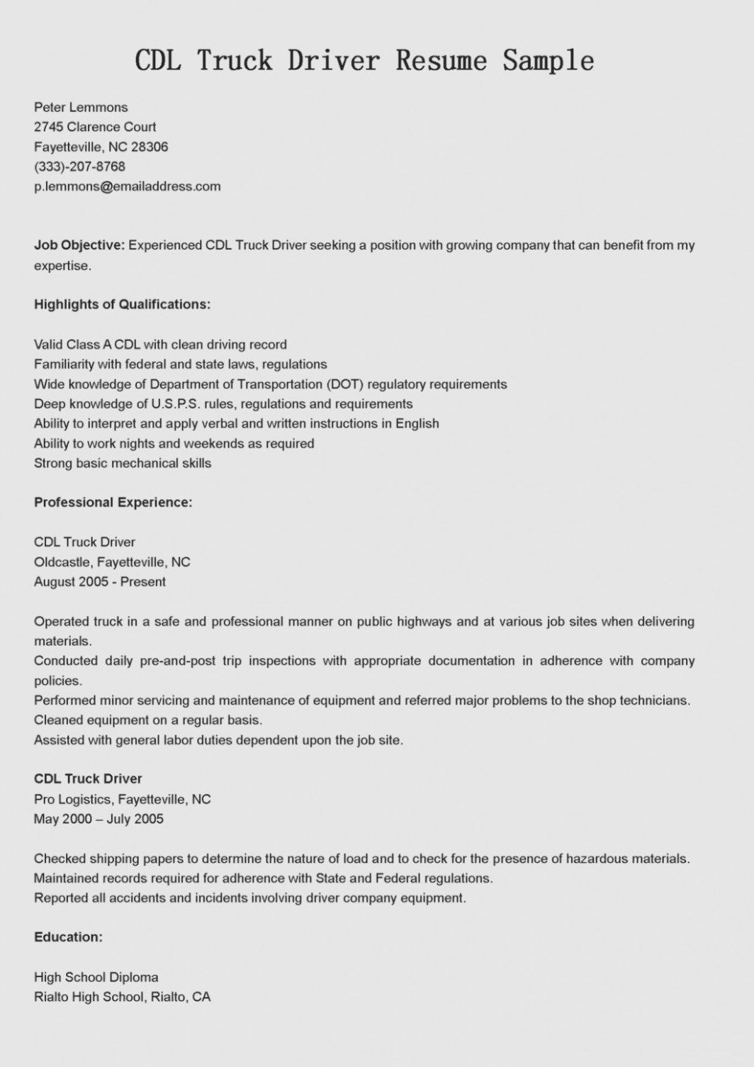 cdl resume with no experience on truck driver resume pdf inspirational seven things to avoid in resume cover letter for resume resume pdf