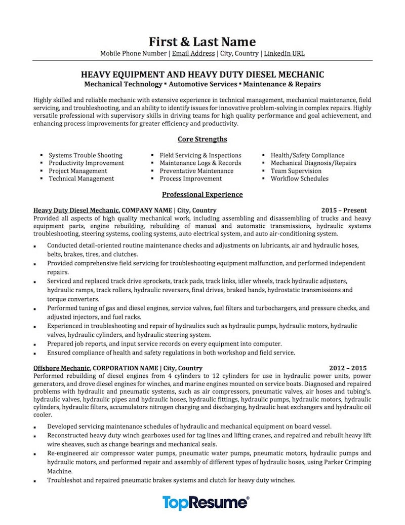maintenance mechanic resumes on mechanic resume sample professional resume examples topresume professional resume examples resume examples job resume examples