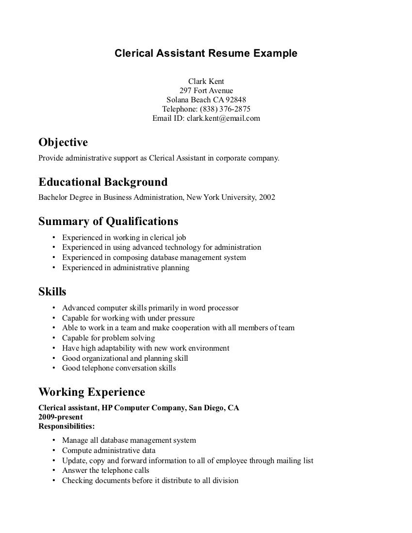 entry level clerical resume on clerical assistant resume sample resumesdesign resume objective resume sample resume
