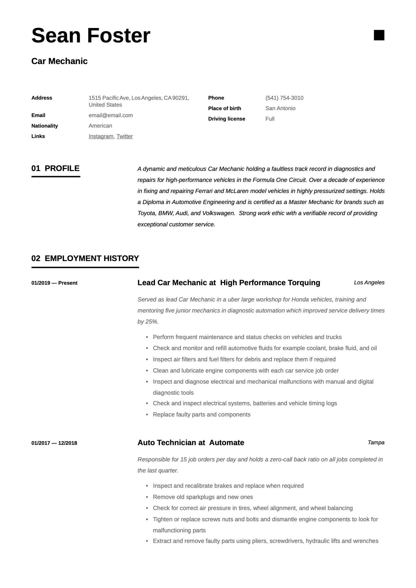 truck driver resume templates on car mechanic resume guide 19 resume examples 2020 resume guide car mechanic resume examples
