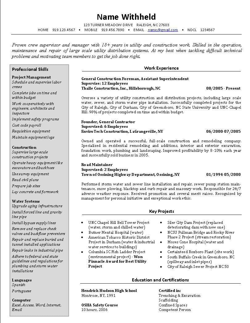 construction skills to put on a resume on crew supervisor resume example sample construction resumes functional resume template resume examples best resume format