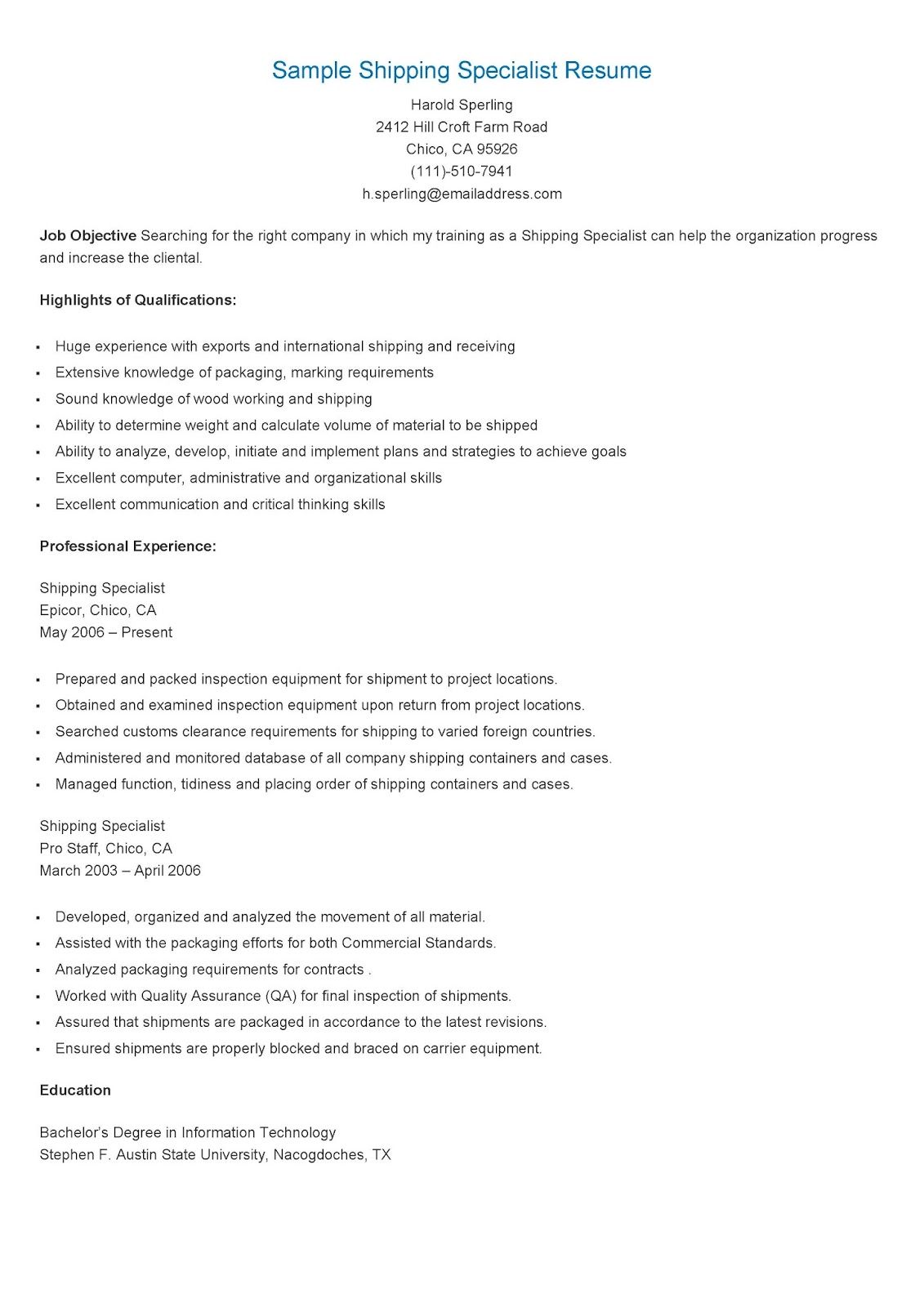 shipping and receiving forklift resume on sample shipping specialist resume resume sample resume specialist